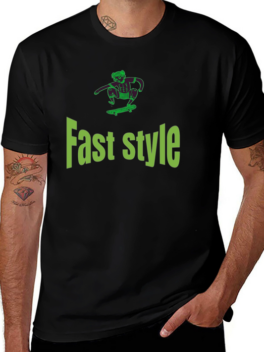Fast Style Skateboarder Graphic Tee - Black