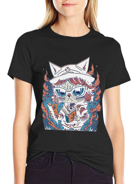 Cool Cat Astronaut Reading T-Shirt