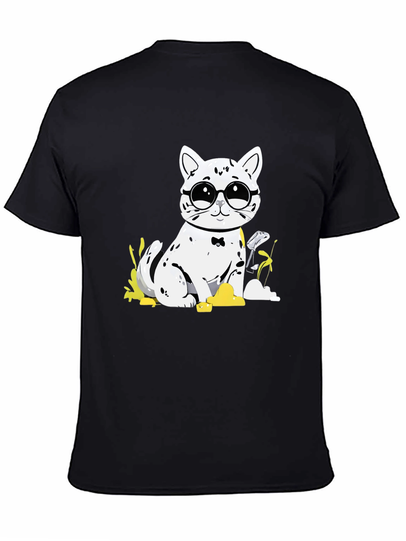 Cat with Glasses T-Shirt - Black Cotton Tee