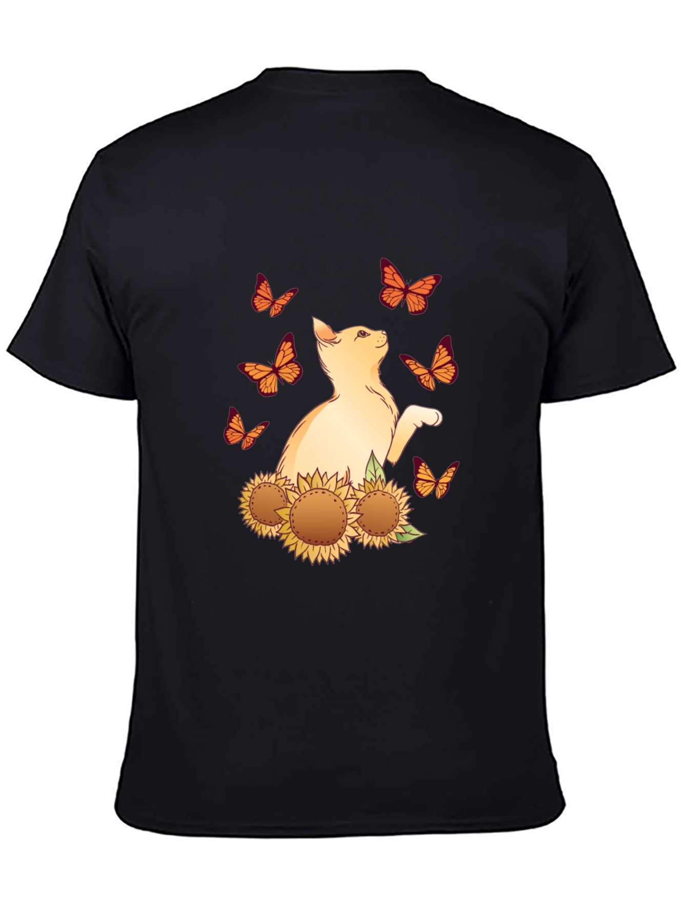 Cat & Sunflower Butterfly Graphic T-Shirt