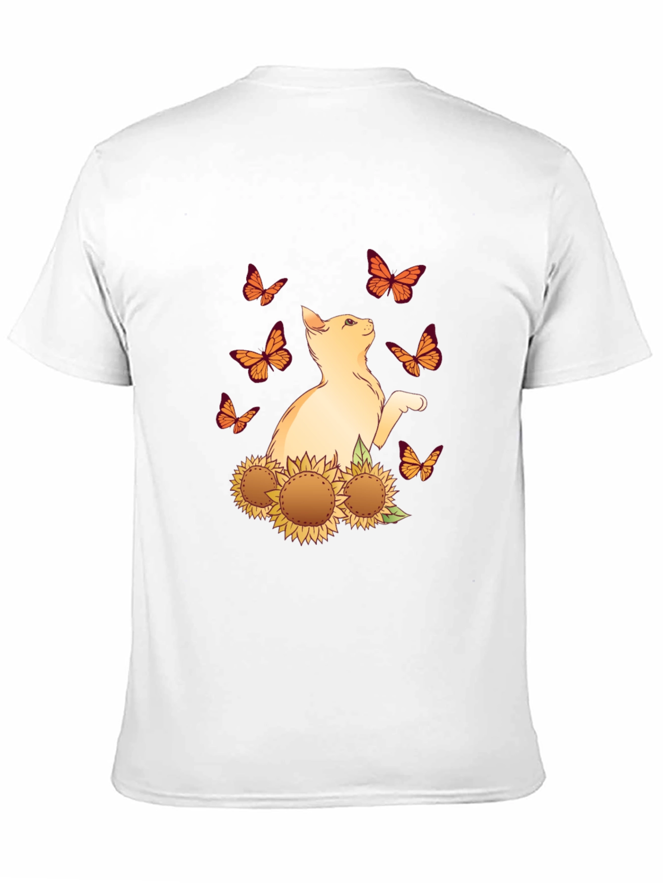 Cat & Sunflower Butterfly Graphic T-Shirt