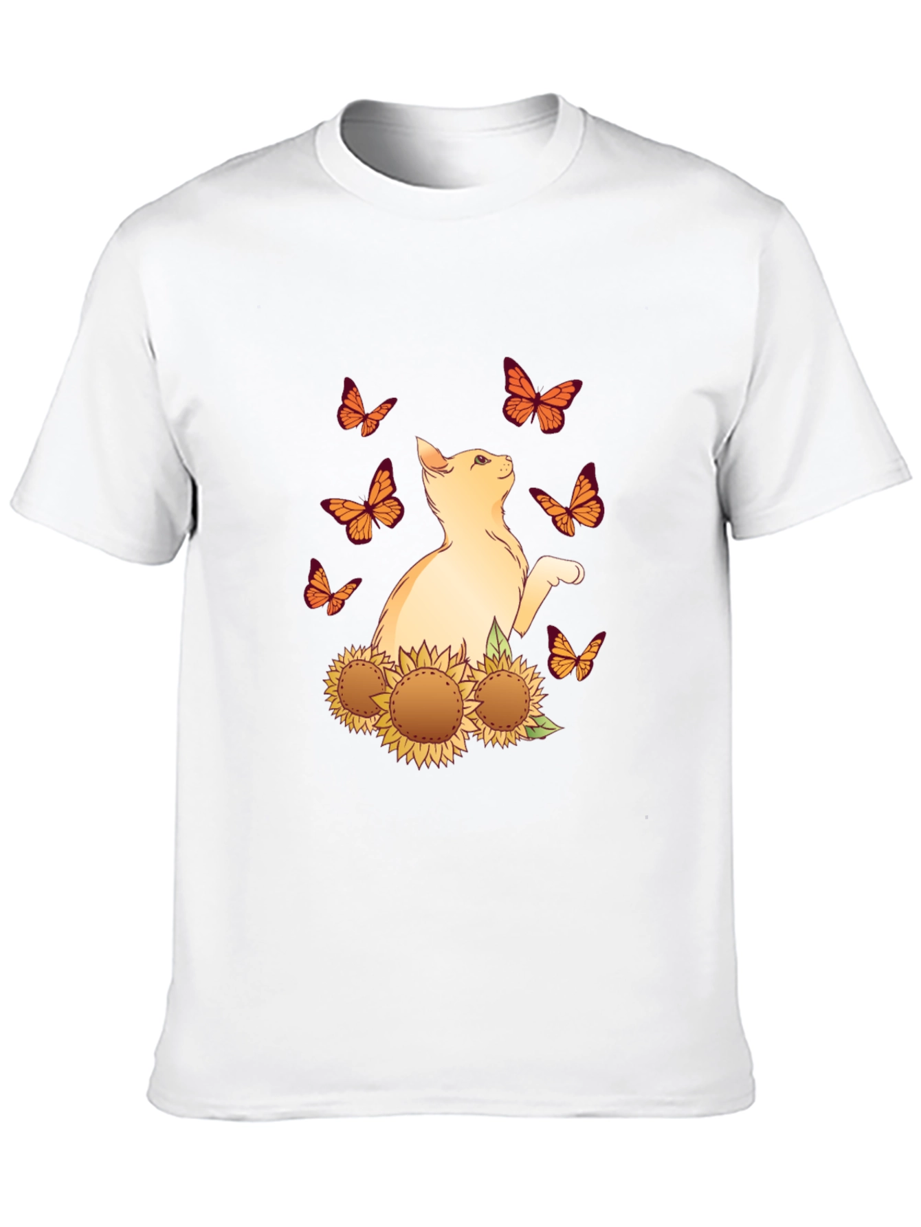 Cat & Sunflower Butterfly Graphic T-Shirt