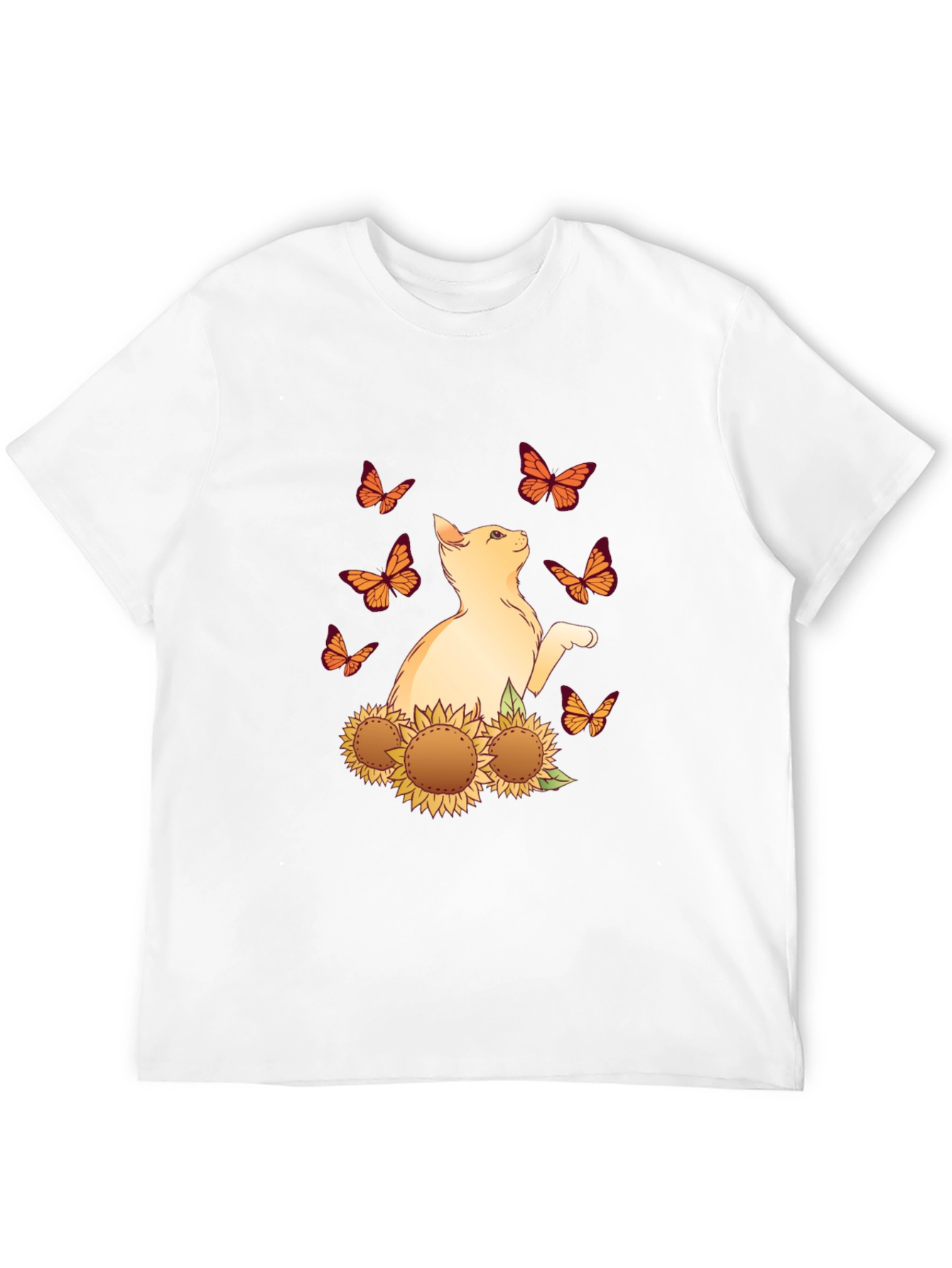 Cat & Sunflower Butterfly Graphic T-Shirt