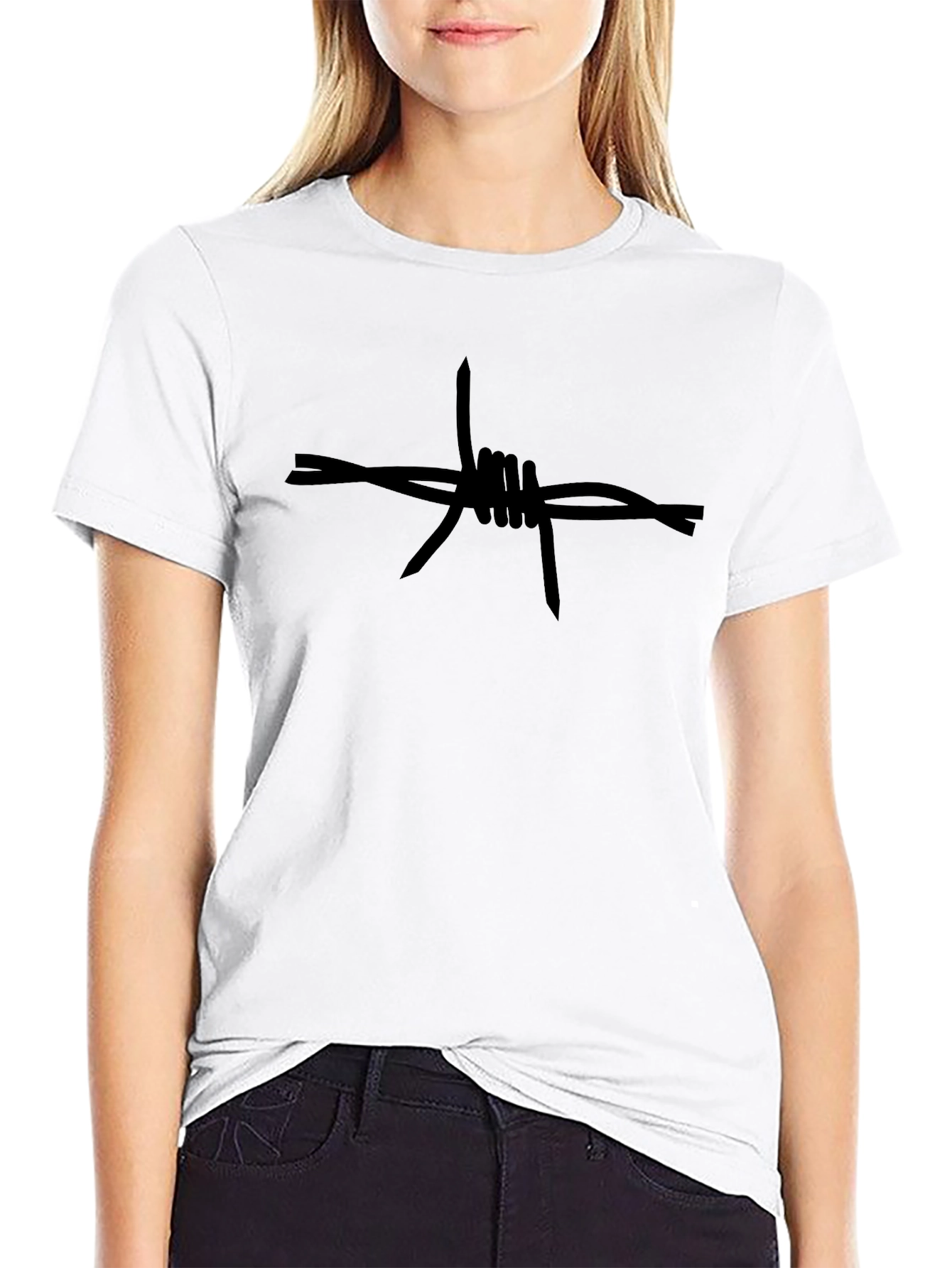 Edgy Barbed Wire Graphic Tee - Black Cotton Shirt