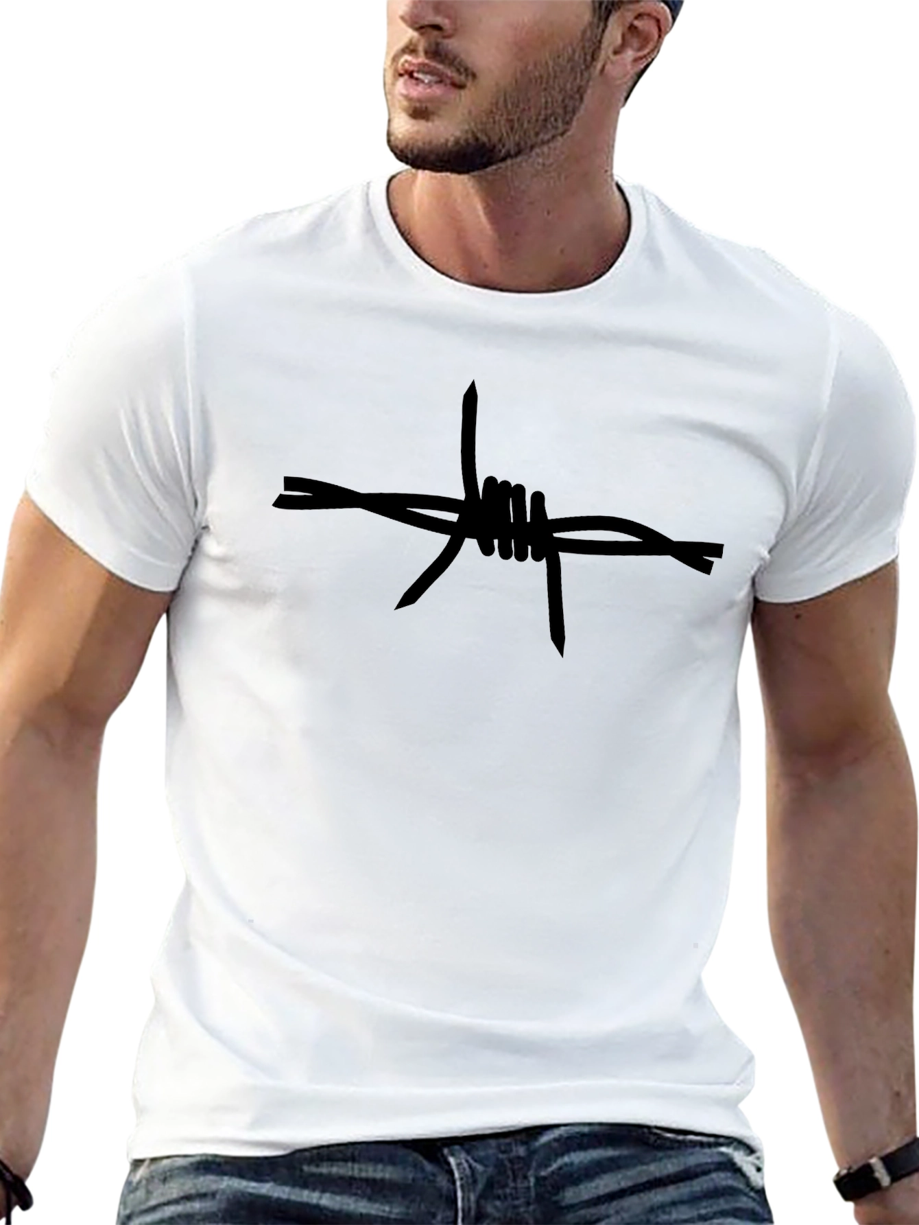 Edgy Barbed Wire Graphic Tee - Black Cotton Shirt