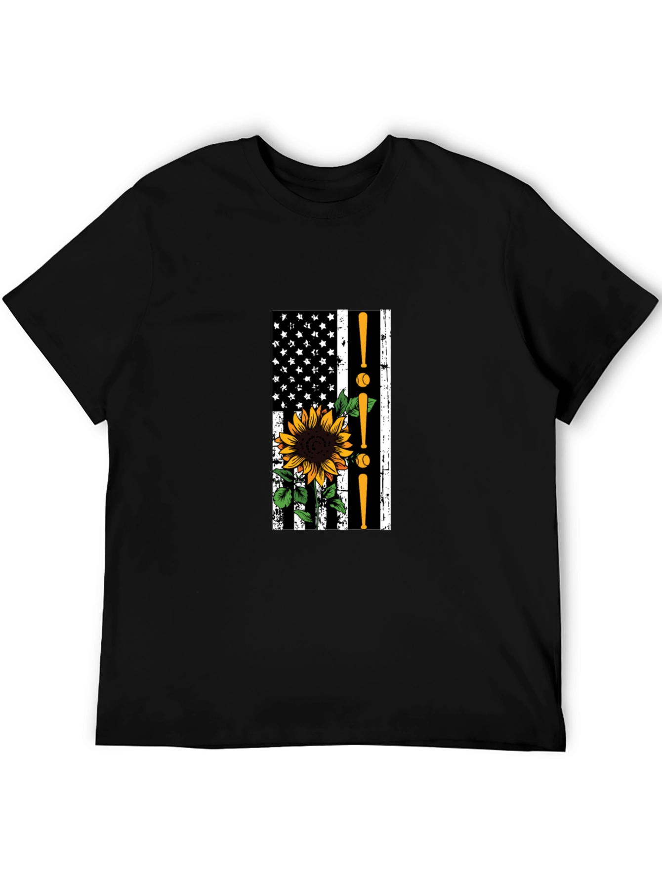 Baseball Sunflower American Flag T-Shirt