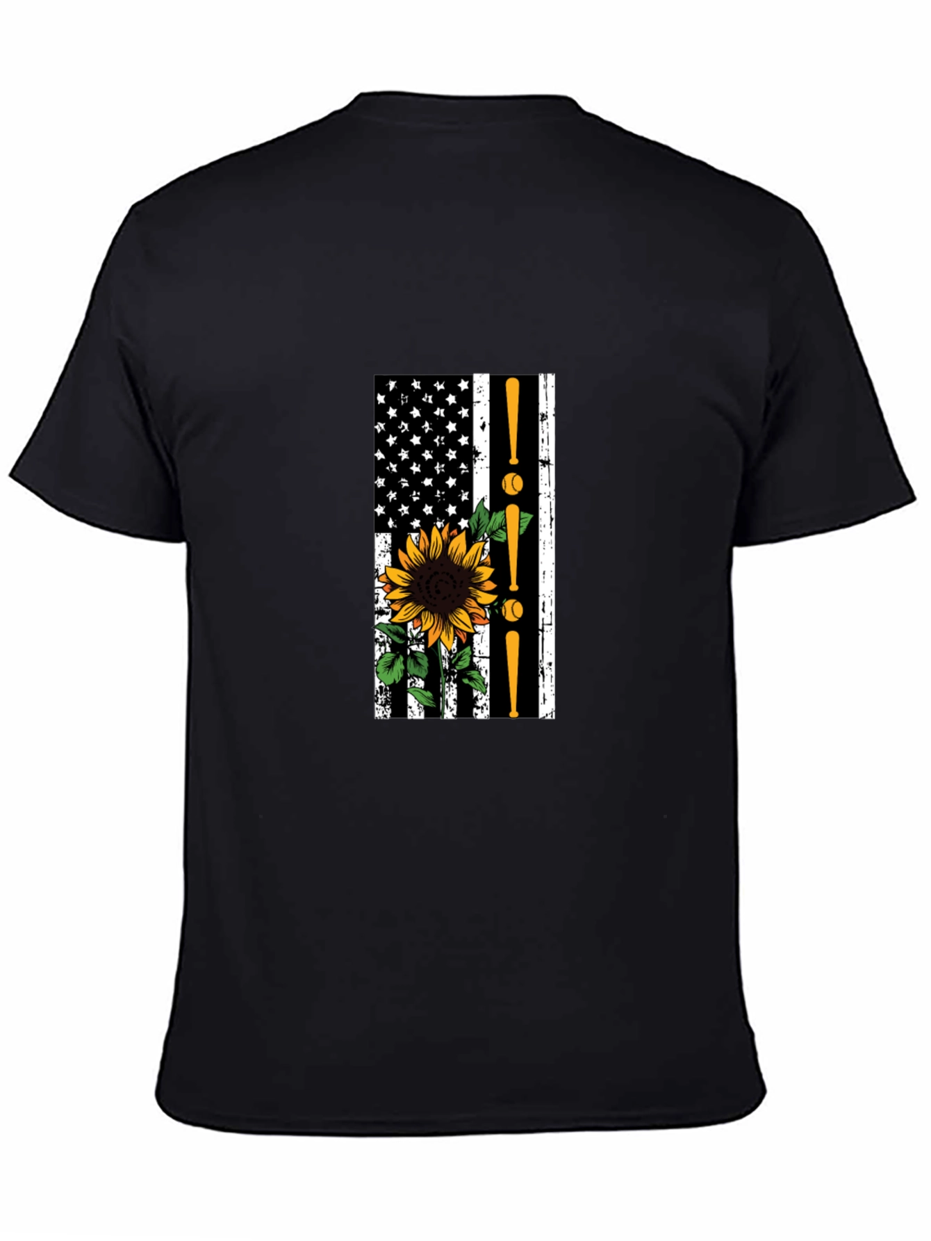 Baseball Sunflower American Flag T-Shirt