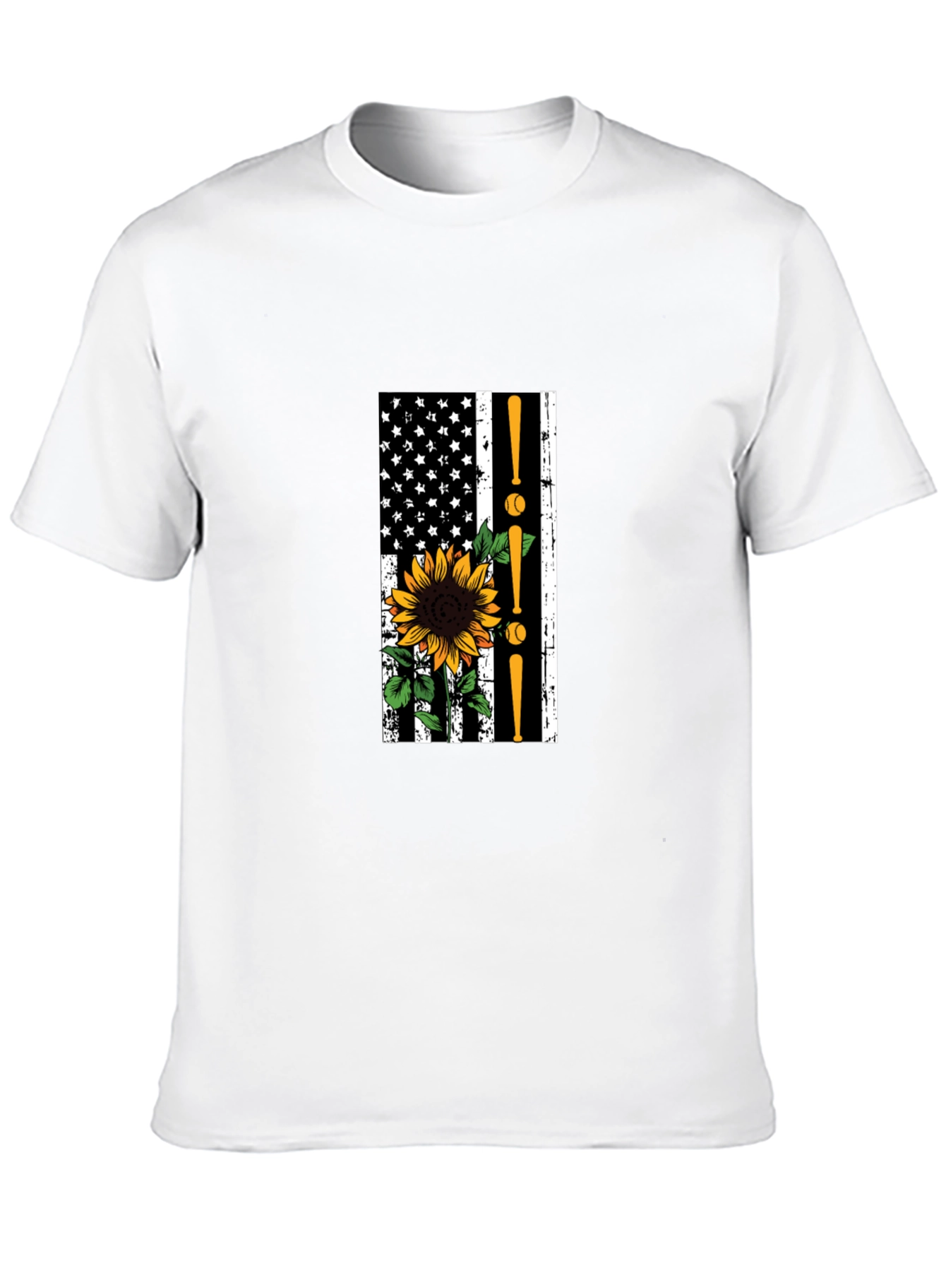 Baseball Sunflower American Flag T-Shirt