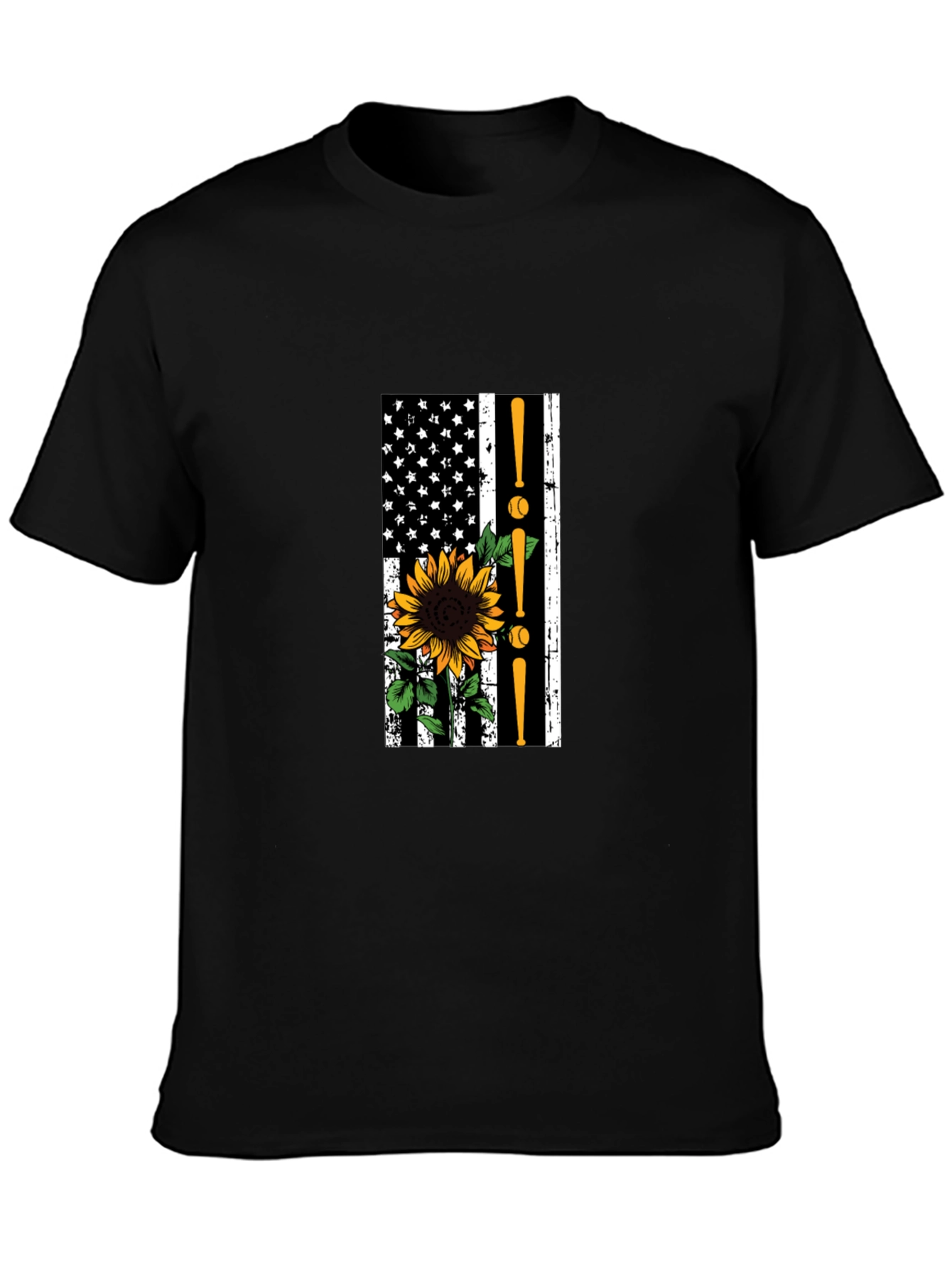 Baseball Sunflower American Flag T-Shirt