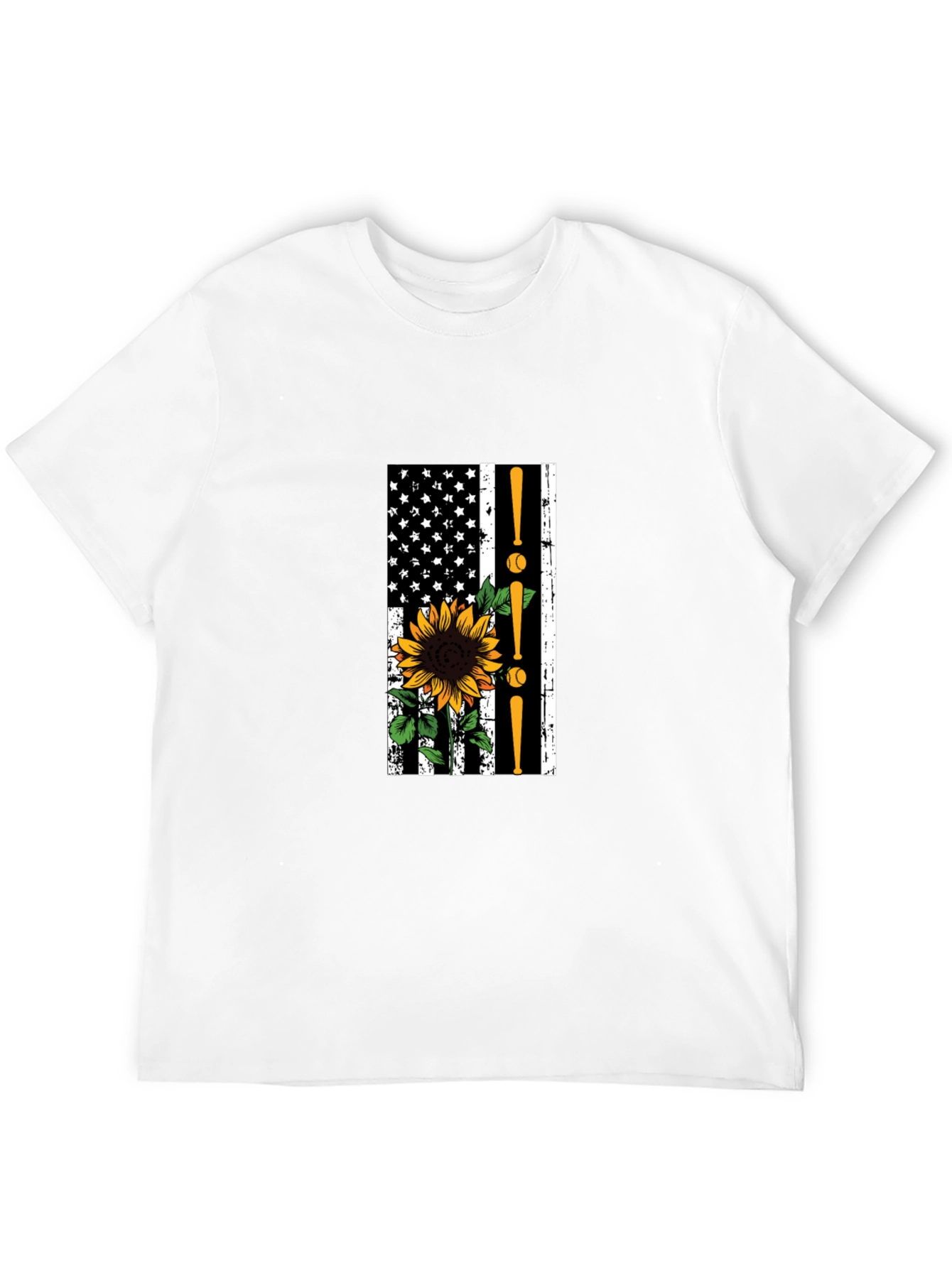 Baseball Sunflower American Flag T-Shirt