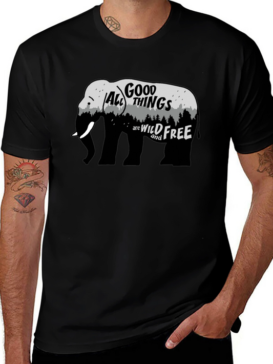 Wild and Free Elephant Graphic Tee - Black