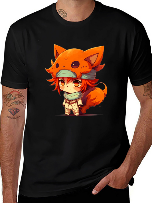 Anime Fox Kid Black T-Shirt