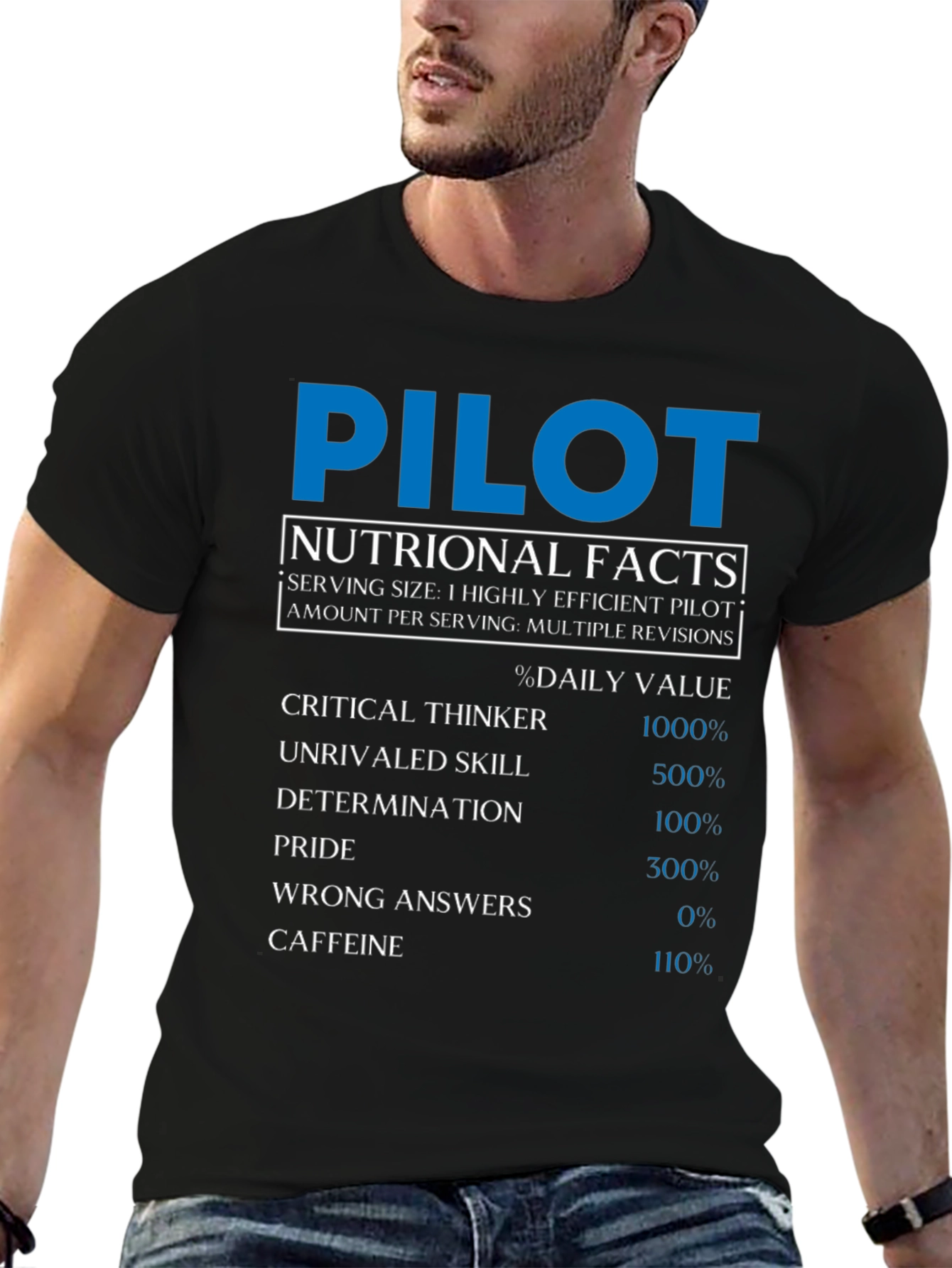 Pilot Nutritional Facts T-Shirt - Funny Aviation Gift