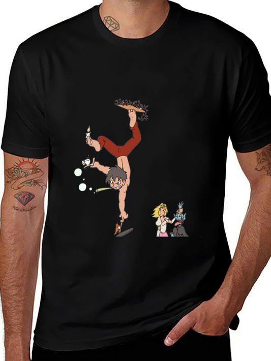 Unique Cartoon Graphic Black T-Shirt
