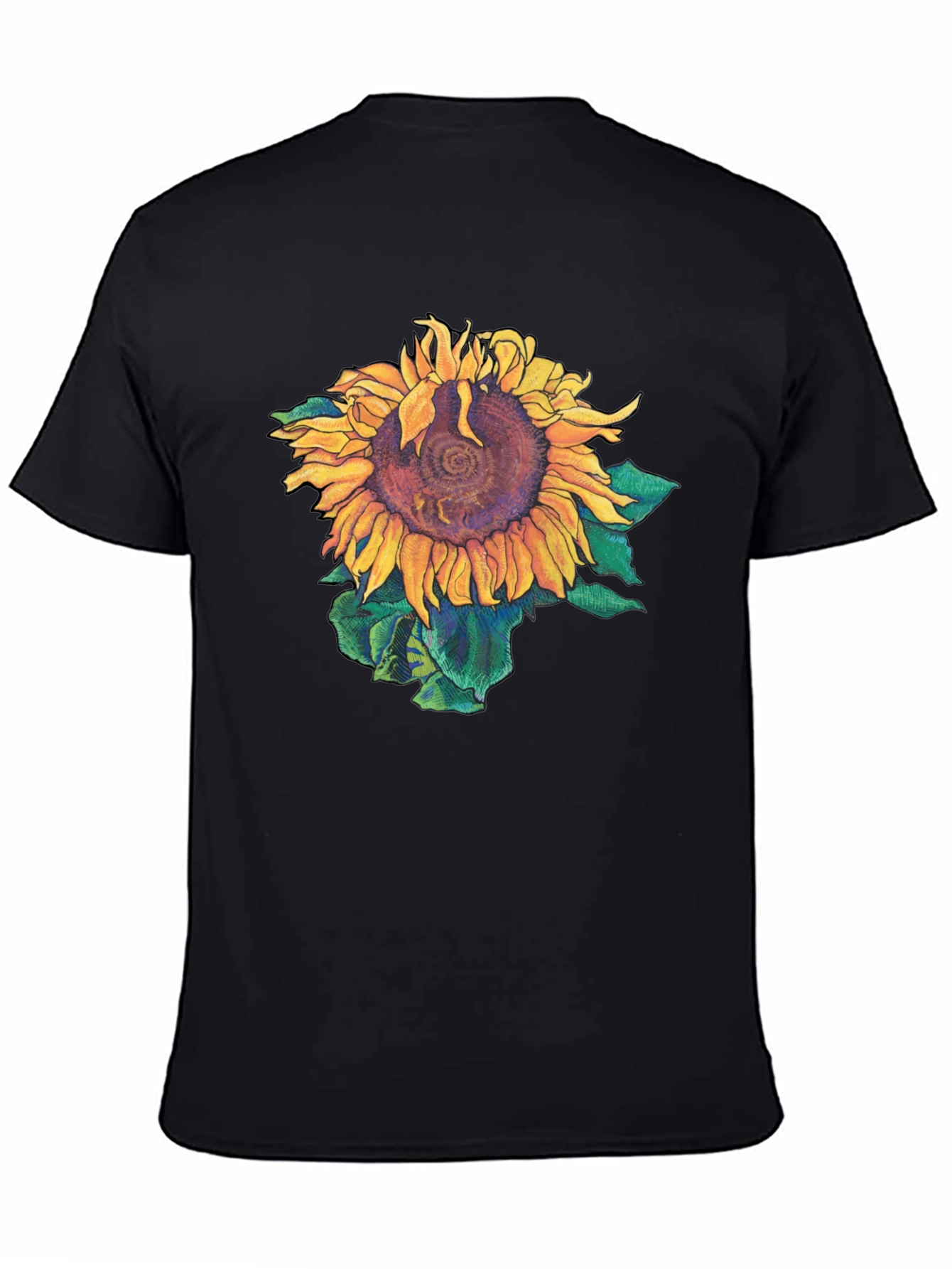 Sunflower Graphic Print Black T-Shirt