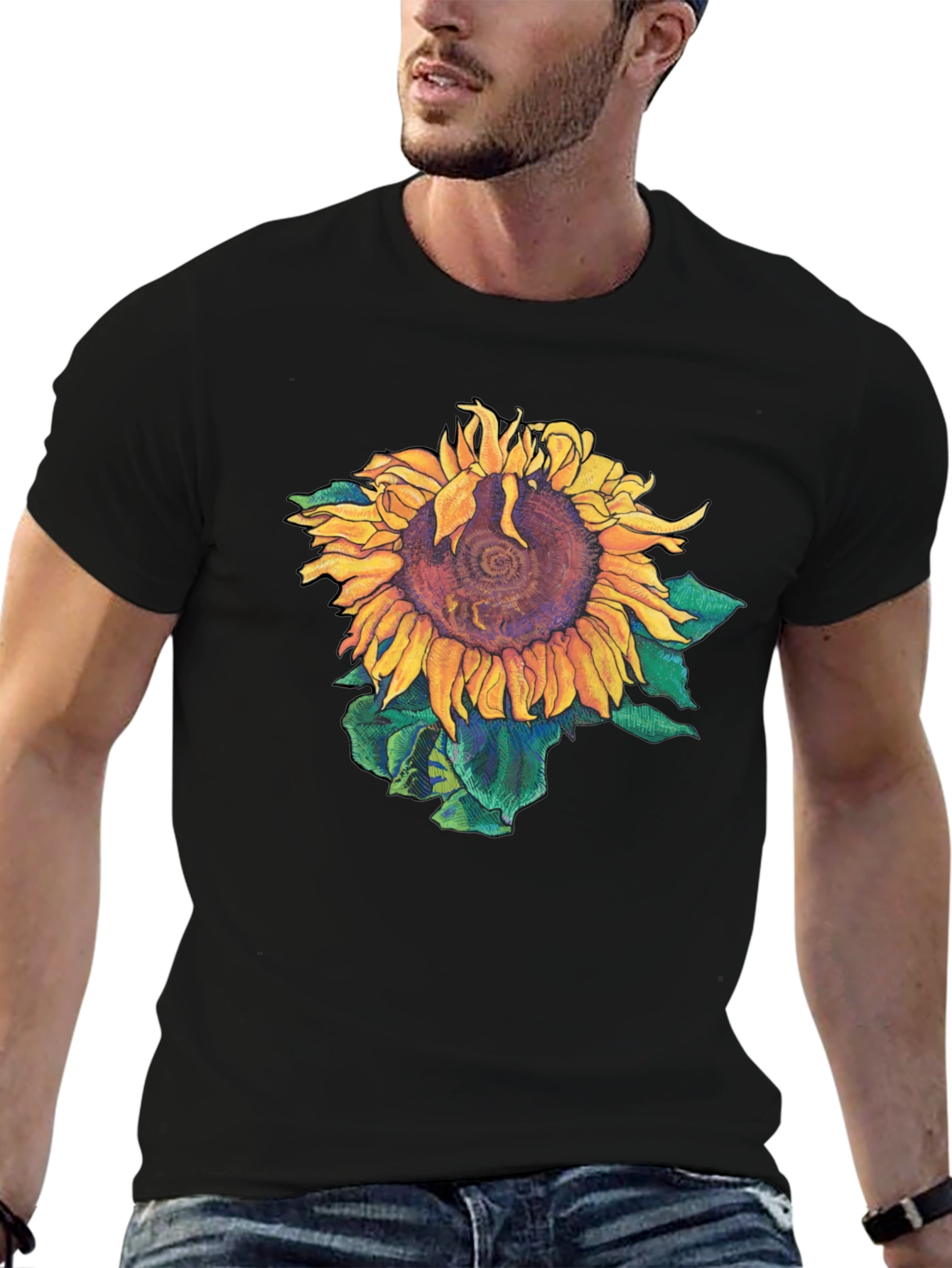 Sunflower Graphic Print Black T-Shirt