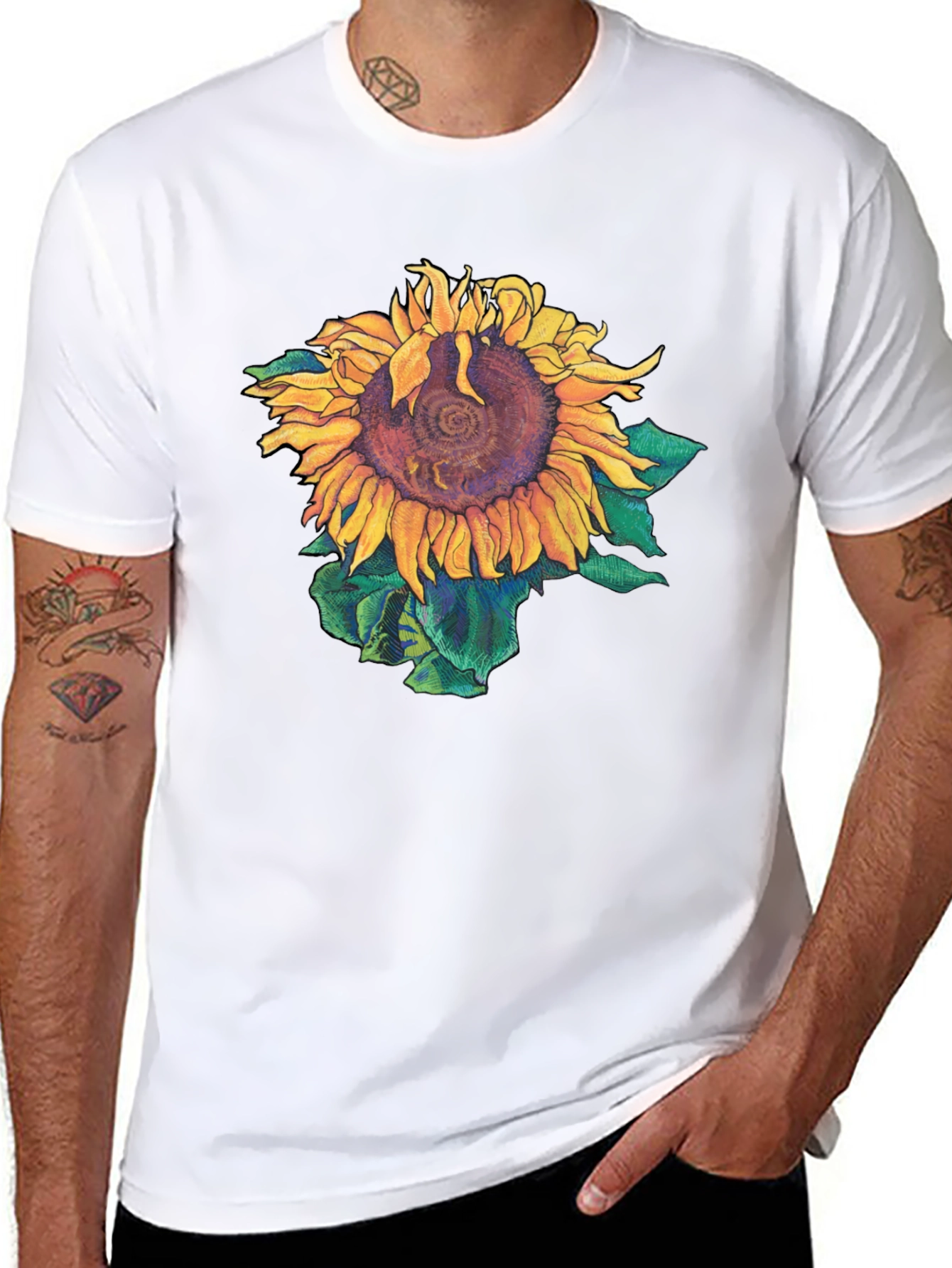 Sunflower Graphic Print Black T-Shirt