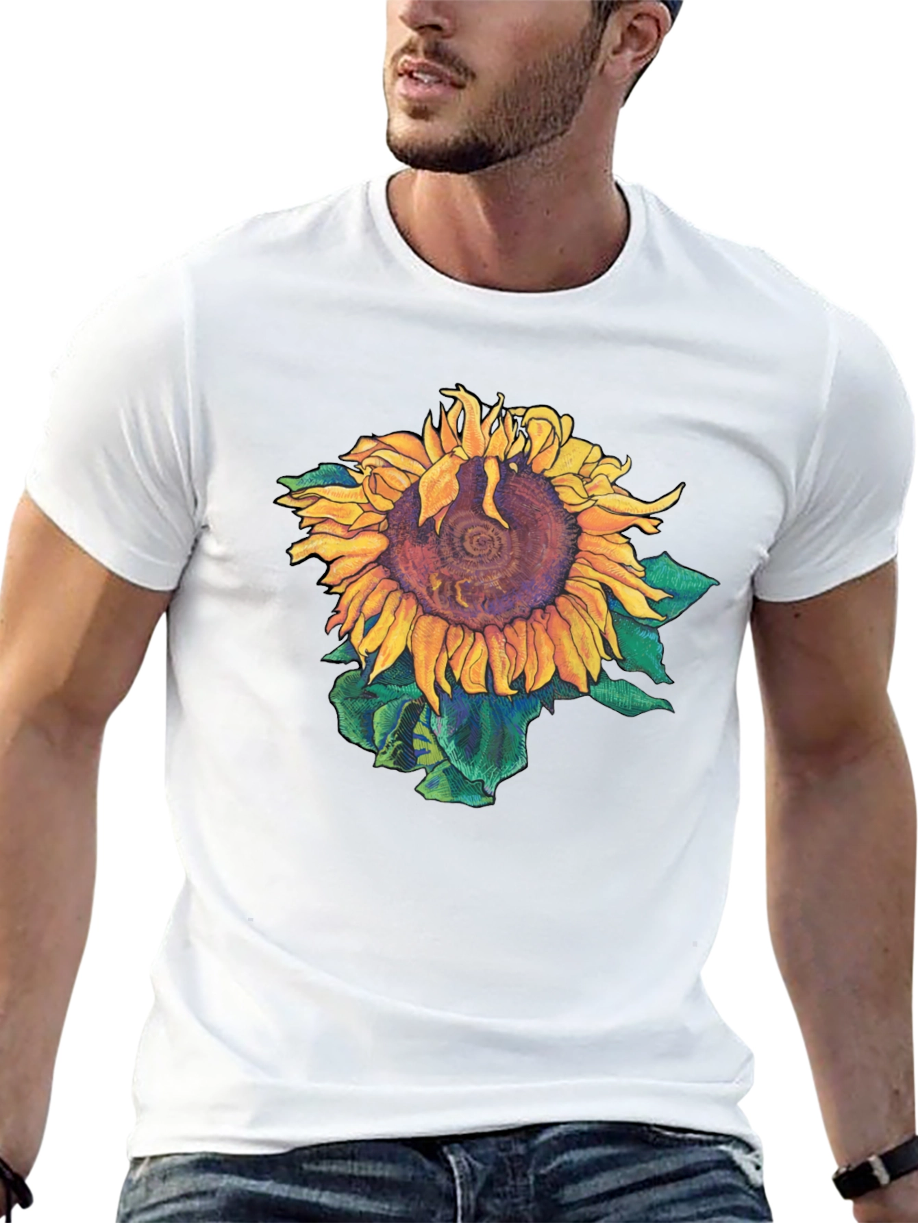 Sunflower Graphic Print Black T-Shirt