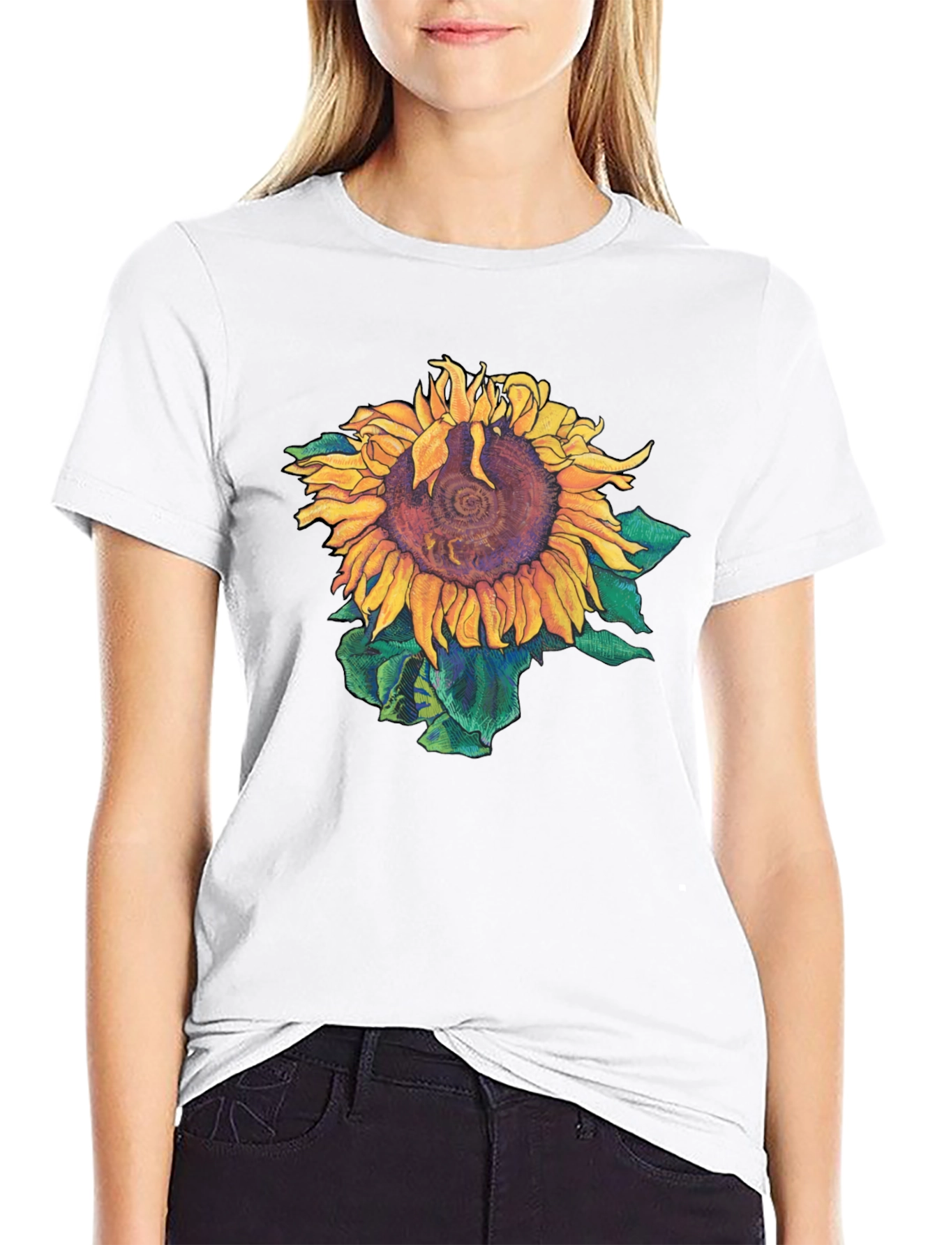 Sunflower Graphic Print Black T-Shirt