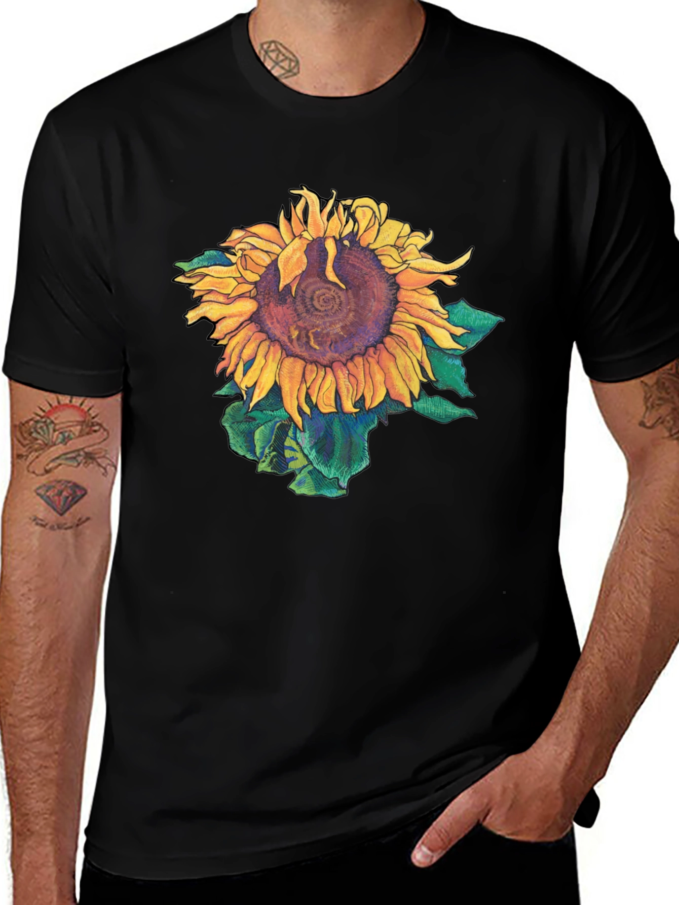 Sunflower Graphic Print Black T-Shirt