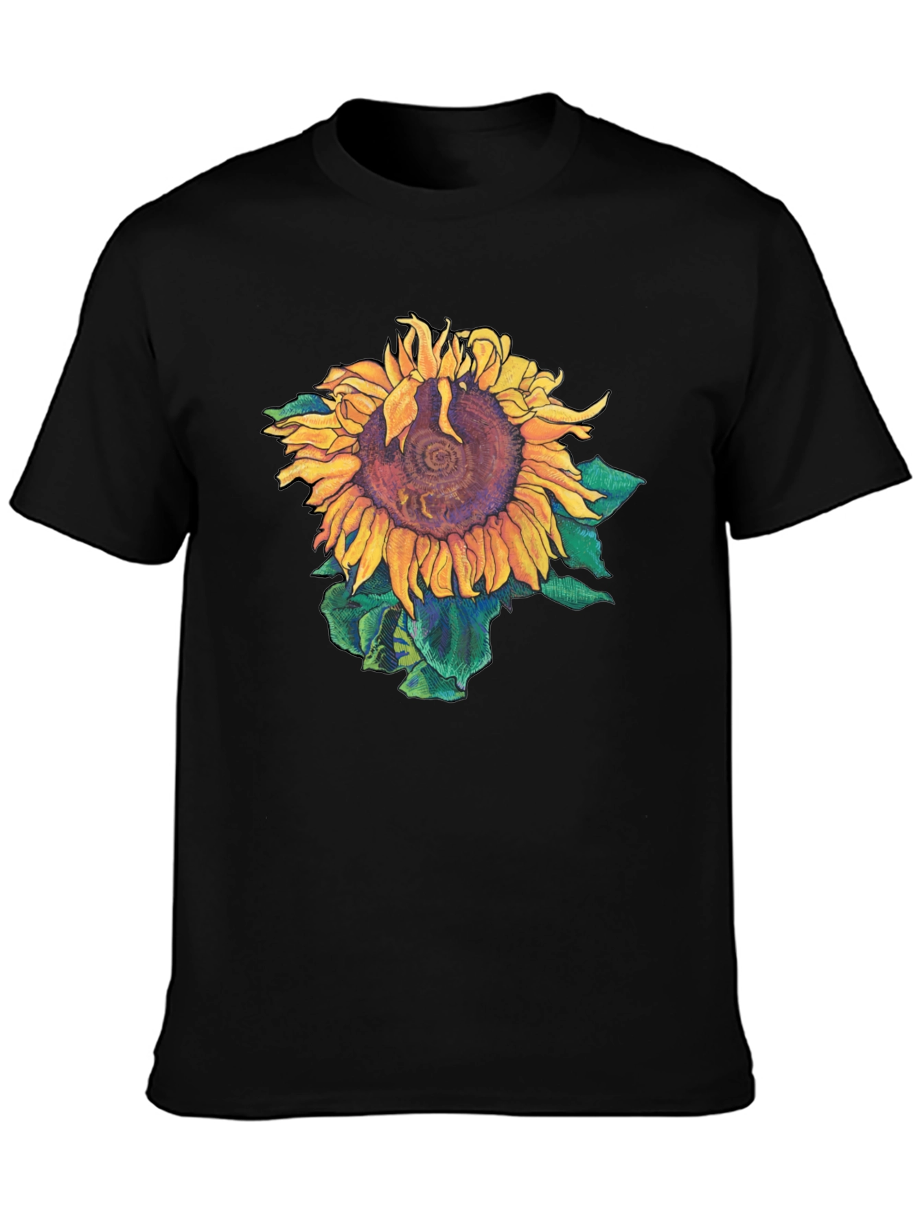 Sunflower Graphic Print Black T-Shirt