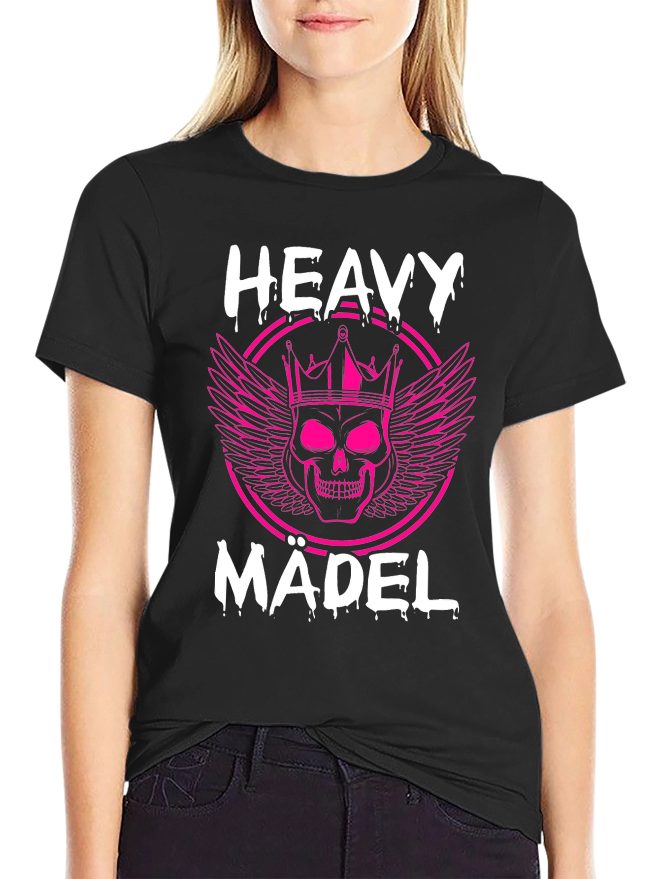 Heavy Mädel Pink Skull Graphic T-Shirt