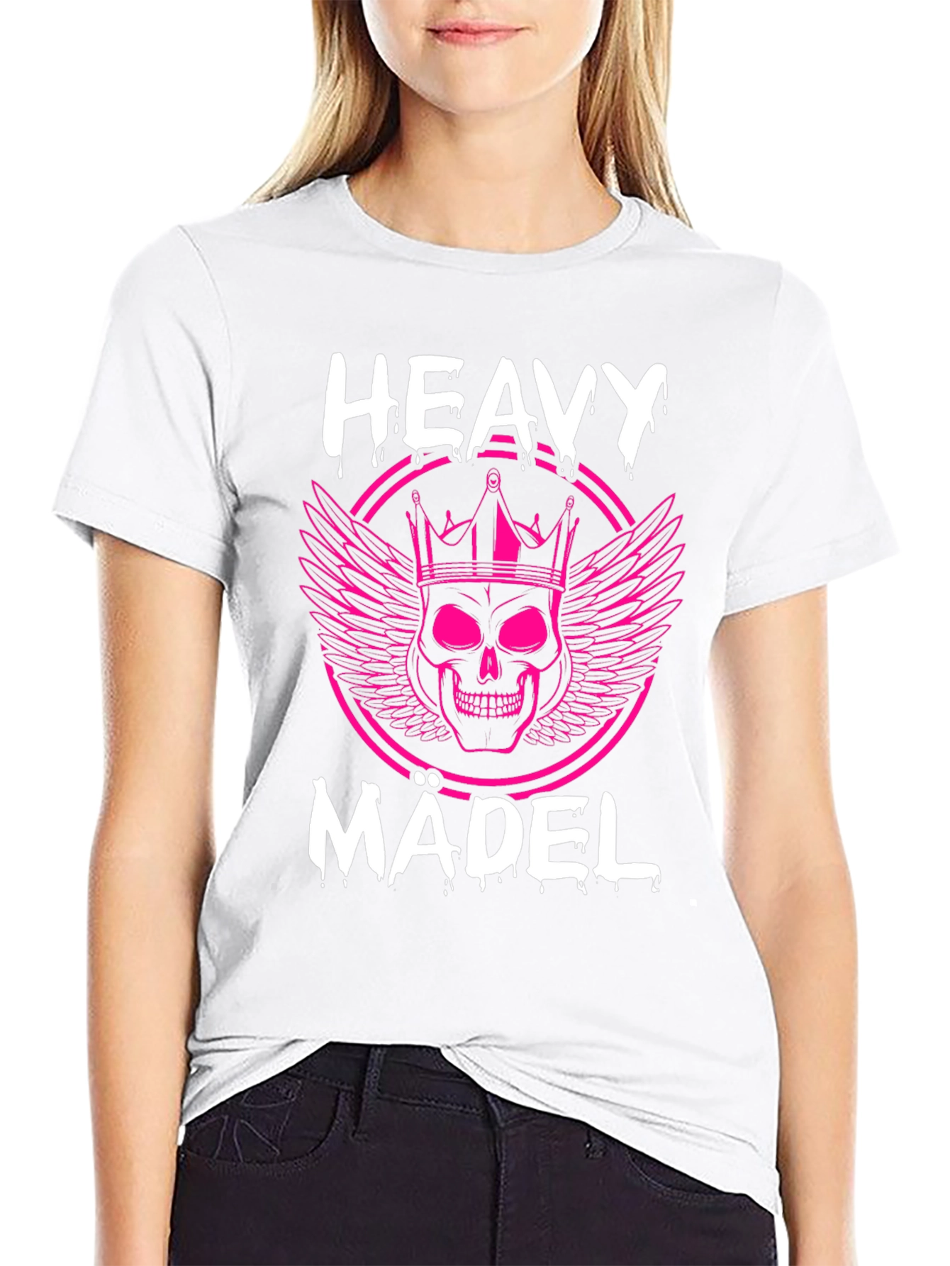Heavy Mädel Pink Skull Graphic T-Shirt