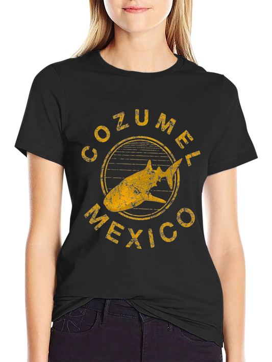 Cozumel Mexico Shark Graphic Tee - Distressed Black