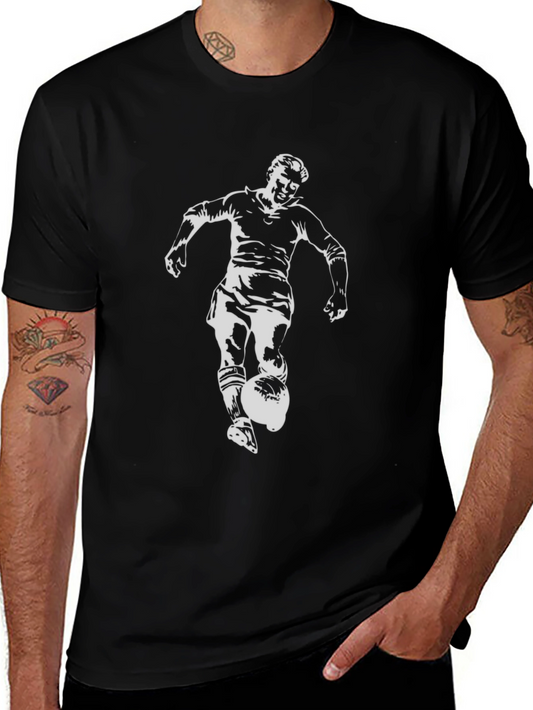 Soccer Player Graphic Tee - Black Cotton T-Shirt