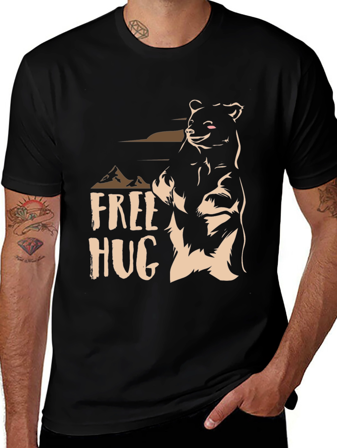Free Hugs Bear Graphic T-Shirt