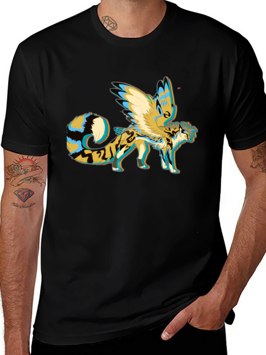 Winged Striped Animal Graphic Black Tee
