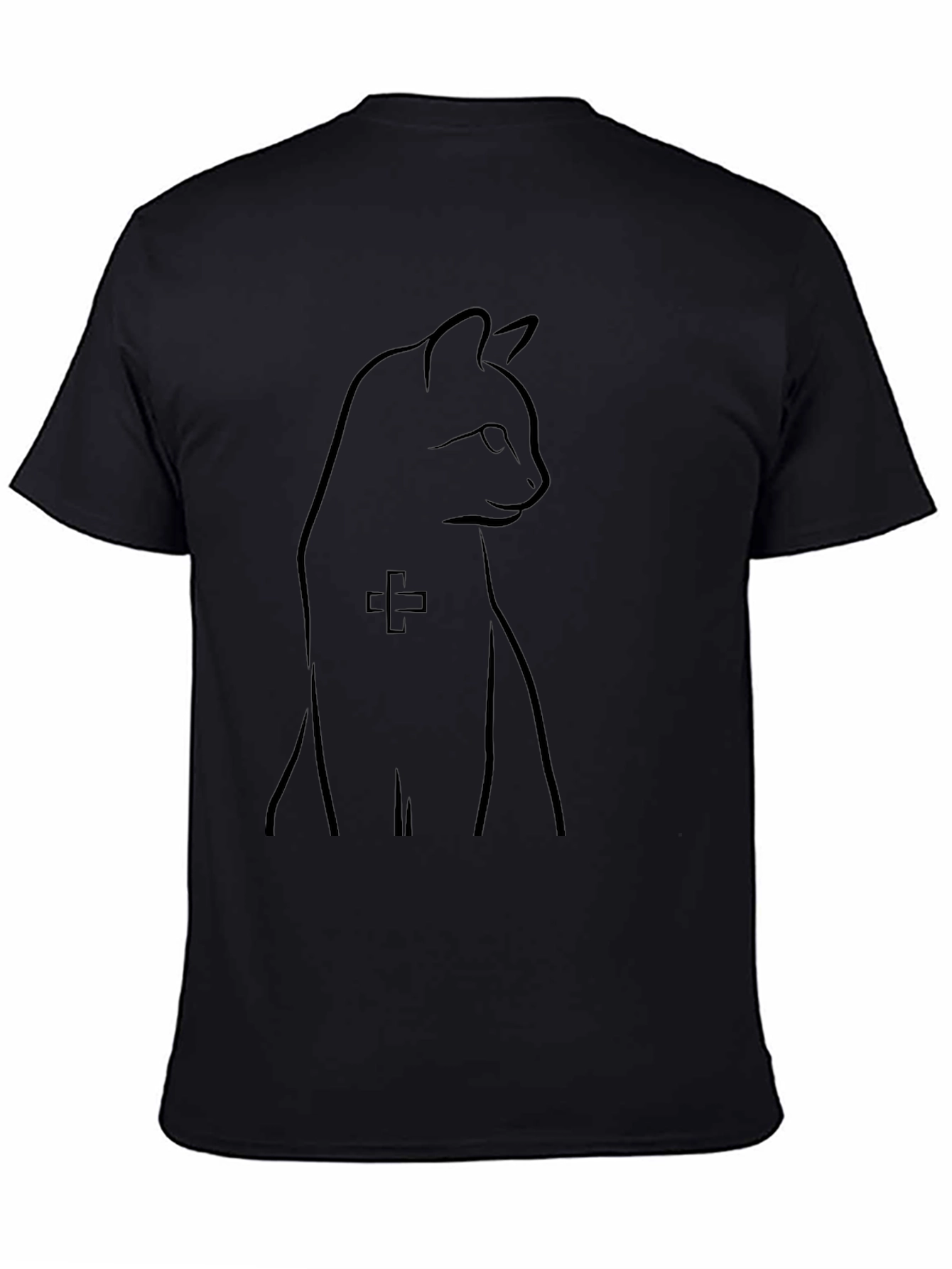 Minimalist Cat Line Art Black T-Shirt