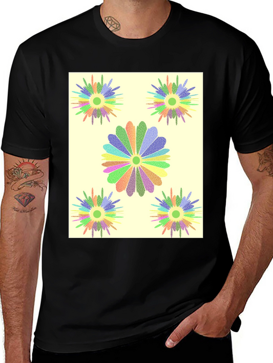 Floral Burst Graphic Tee - Black Cotton T-Shirt
