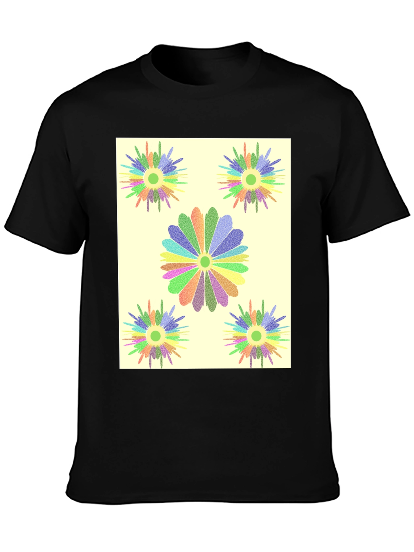 Floral Burst Graphic Tee - Black Cotton T-Shirt