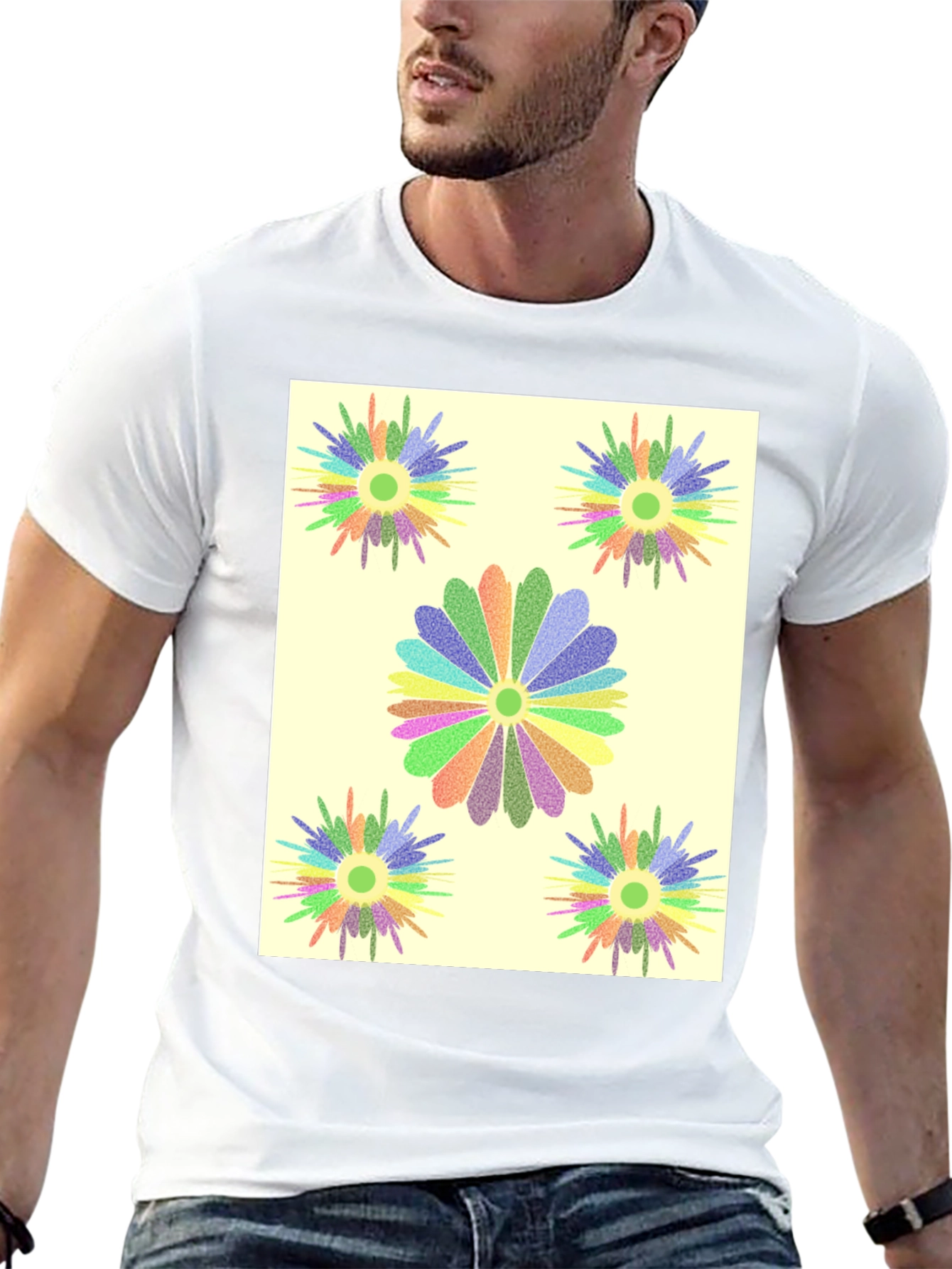 Floral Burst Graphic Tee - Black Cotton T-Shirt