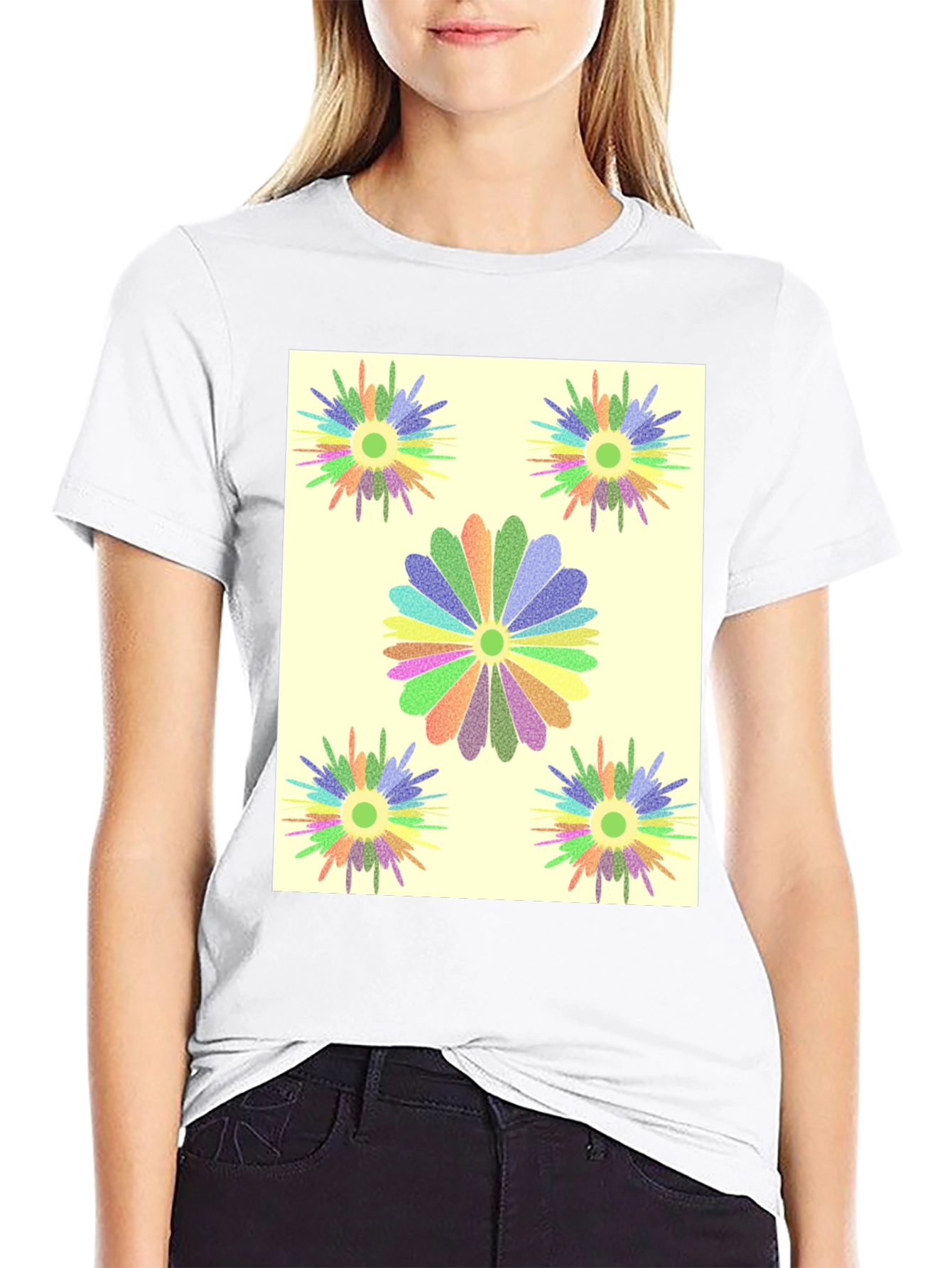 Floral Burst Graphic Tee - Black Cotton T-Shirt