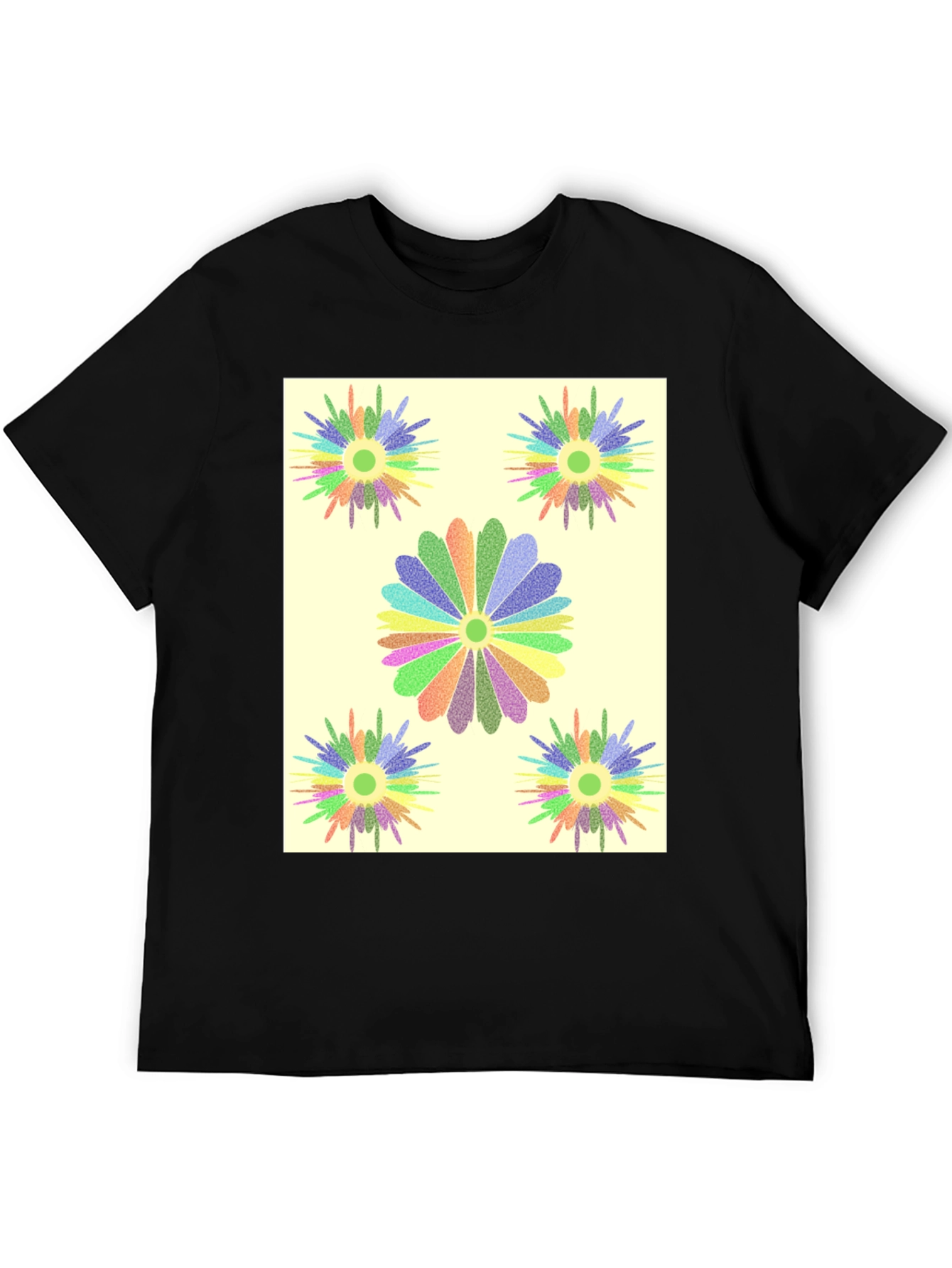 Floral Burst Graphic Tee - Black Cotton T-Shirt