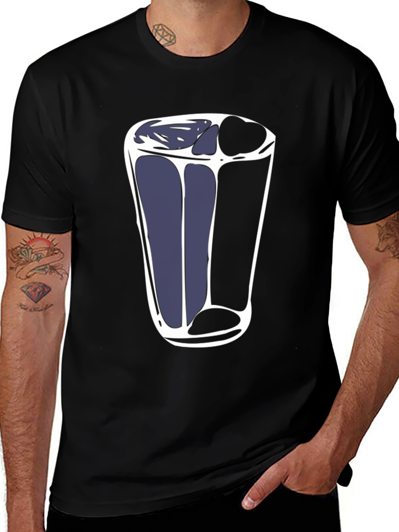 Black T-Shirt with Abstract Glass Print