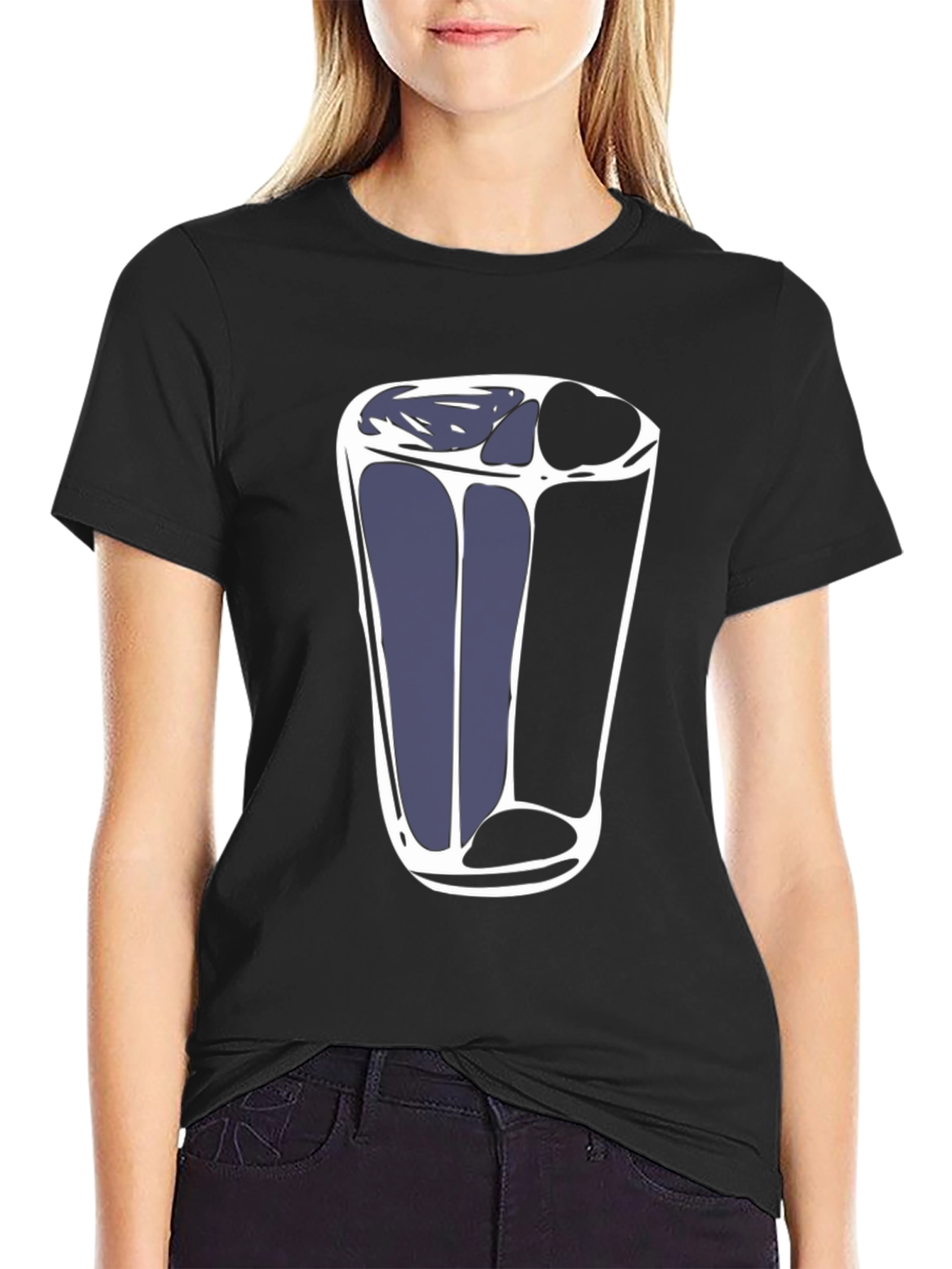 Black T-Shirt with Abstract Glass Print