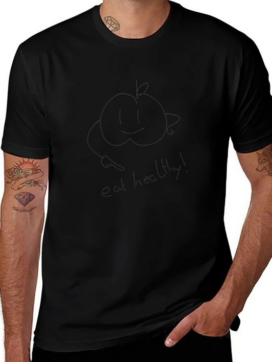 Eat Healthy Black Tee - Peach with a Smile
