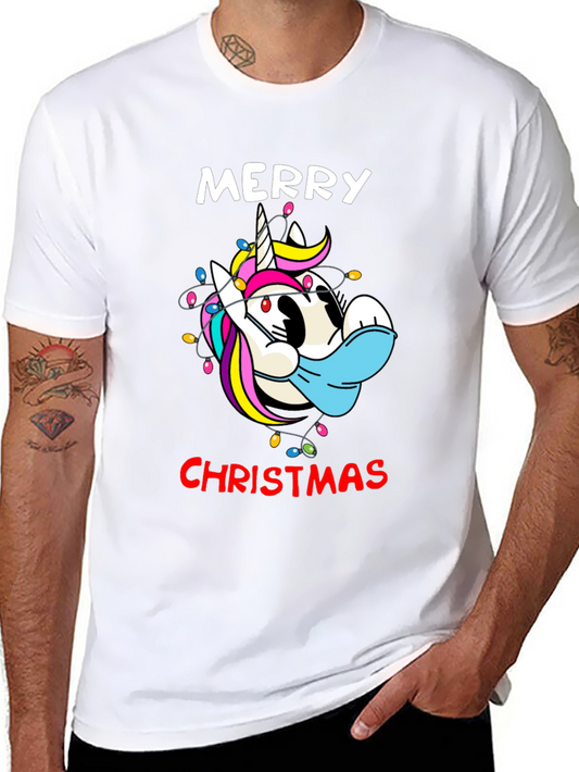 Merry Christmas Unicorn Mask T-Shirt