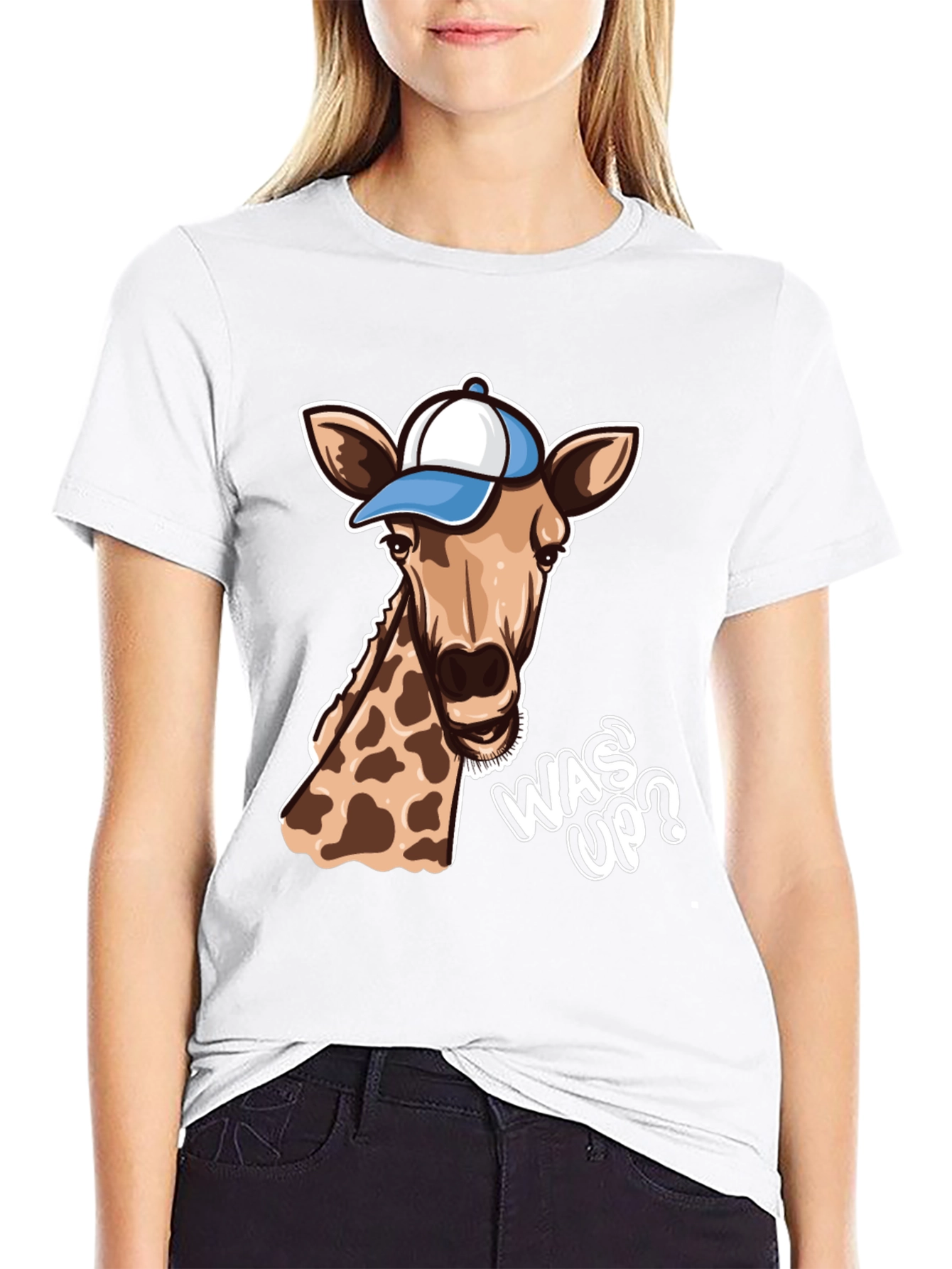 Cool Giraffe T-Shirt: Was Up? Black Tee