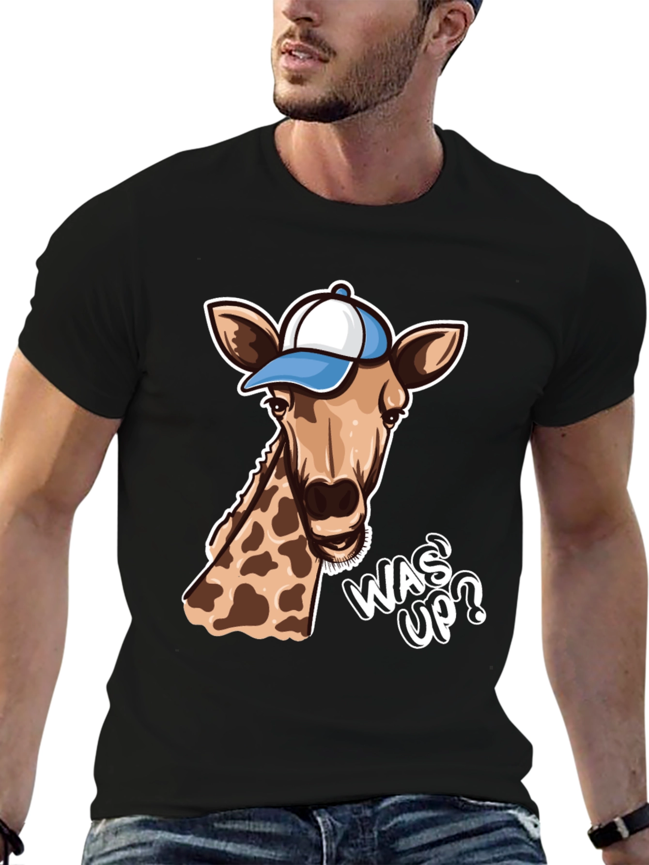 Cool Giraffe T-Shirt: Was Up? Black Tee