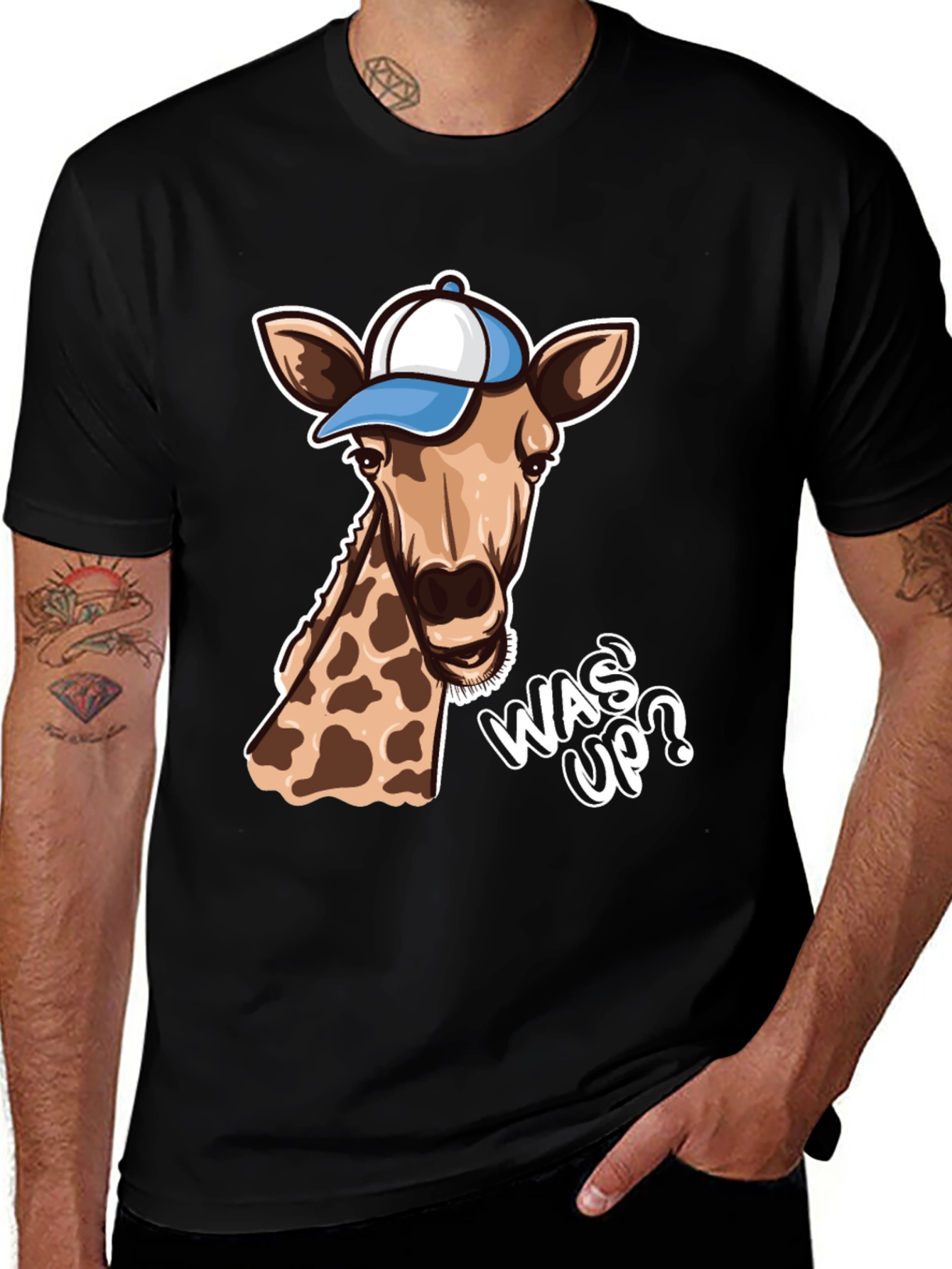 Cool Giraffe T-Shirt: Was Up? Black Tee