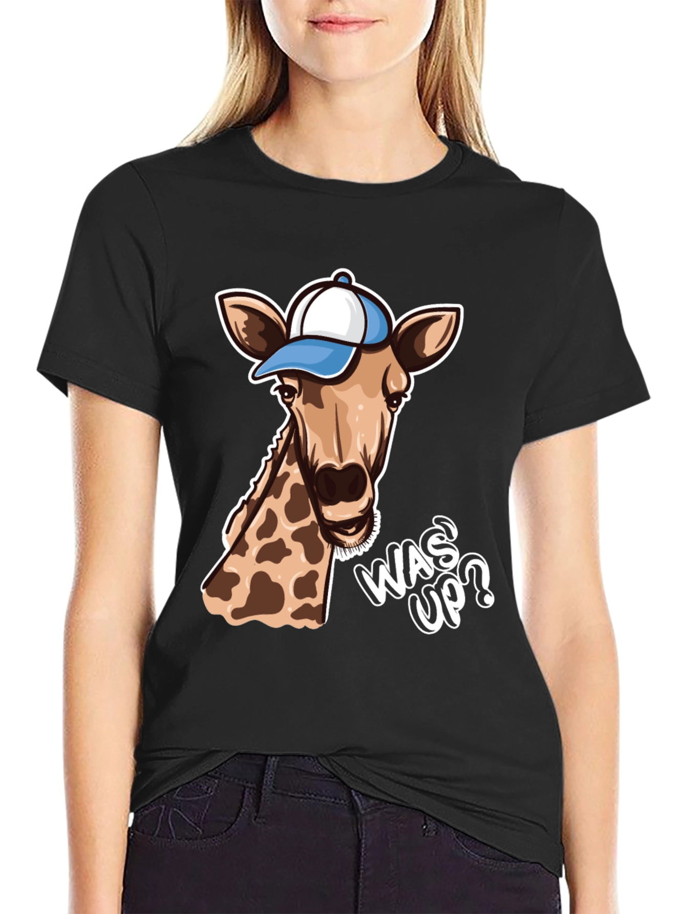 Cool Giraffe T-Shirt: Was Up? Black Tee
