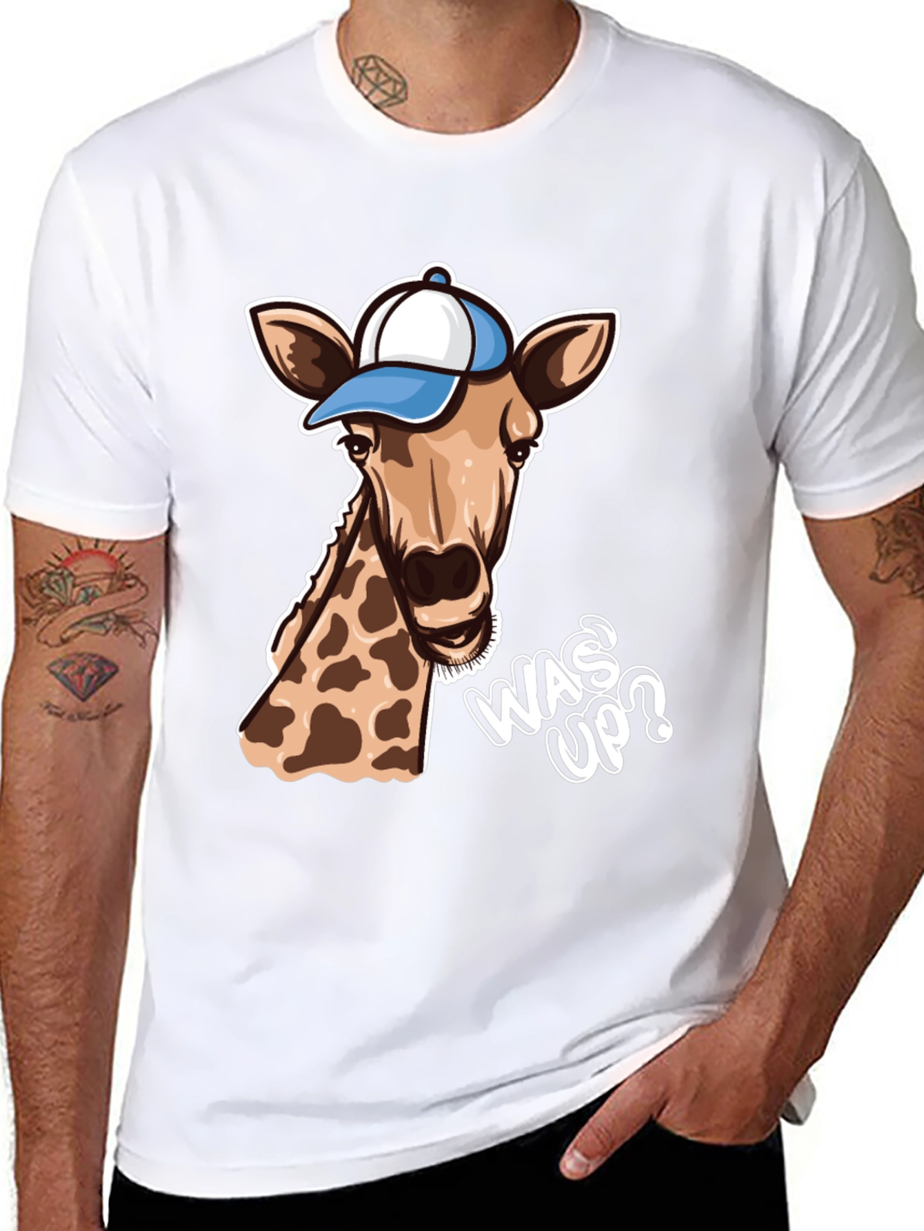 Cool Giraffe T-Shirt: Was Up? Black Tee