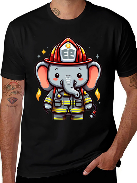 Elephant Firefighter Tee - Cute Cartoon Design