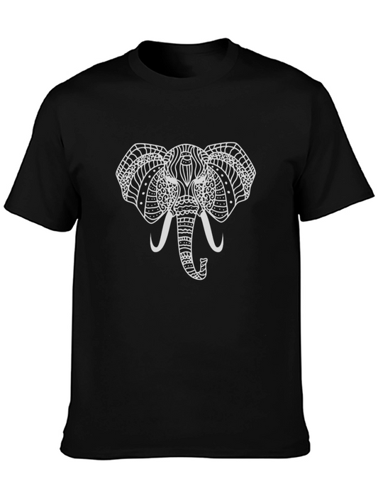 Elephant Head Graphic Tee - Black Cotton T-Shirt