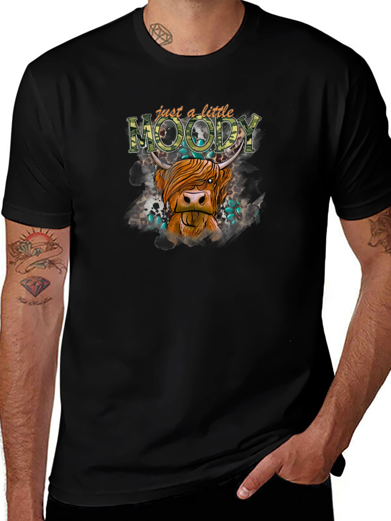 Just a Little Moody Highland Cow Graphic Tee