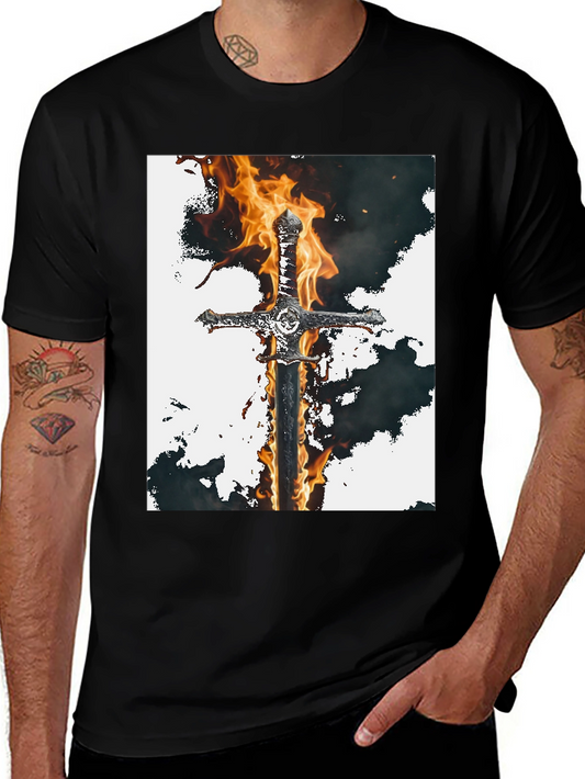 Fiery Sword Graphic Tee - Black